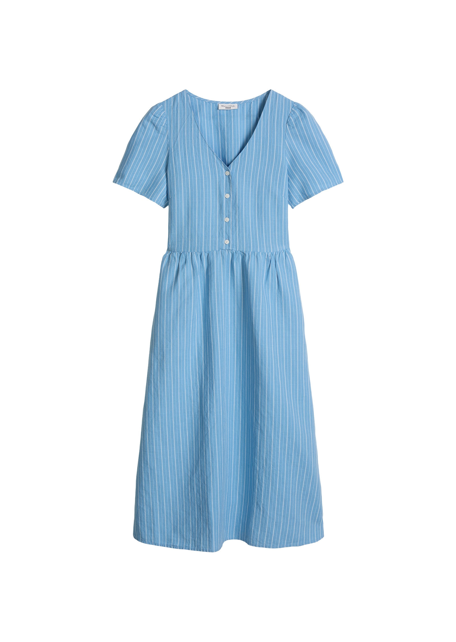 Marc O'Polo DENIM Sommerkleid Seitennahttaschen regular aus Leinen-Baumwolle-Mix, gestreift