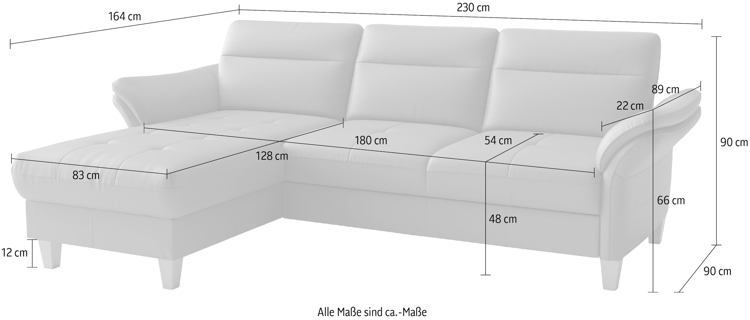 sit&more Ecksofa »Pamela L-Form, Leder, B: 218 und 230 cm« optional Armteilverstellung, Schlaffunktion & Bettkasten