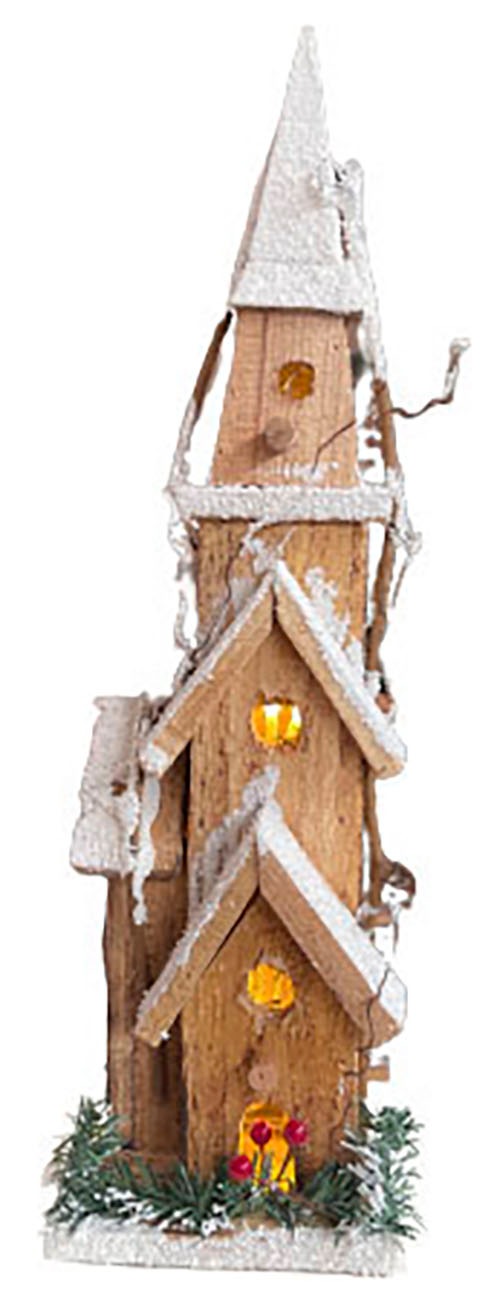 Myflair Möbel & Accessoires Weihnachtshaus »Weihnachtsdeko« Holzkirche mit integrierter Lichterkette in braun, Größe B/H/T: 12 cm x 40 cm x 10 cm