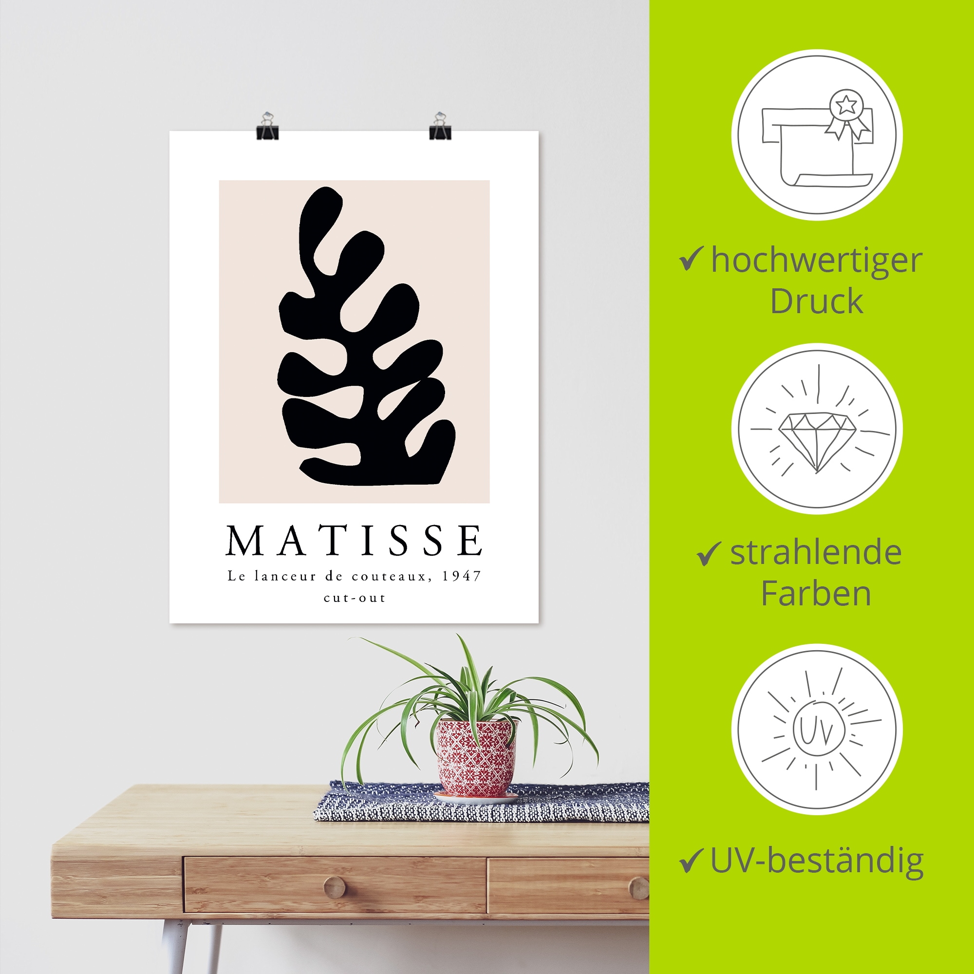 Artland Wandbild »Matisse der Messerwerfer - schwarz« Muster 1 Stk. tlg. als Alubild, Leinwandbild, Poster, Wandaufkleber in verschied. Größen