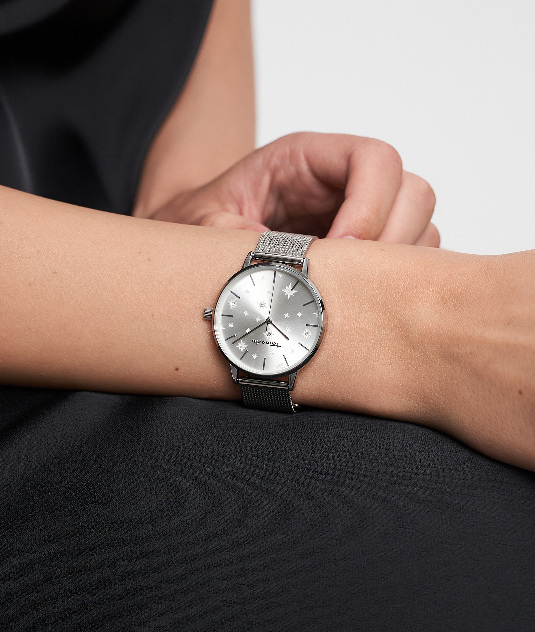 Tamaris Quarzuhr Armbanduhr, Damenuhr, Edelstahlarmband, analog, Zirkonia (synth.)