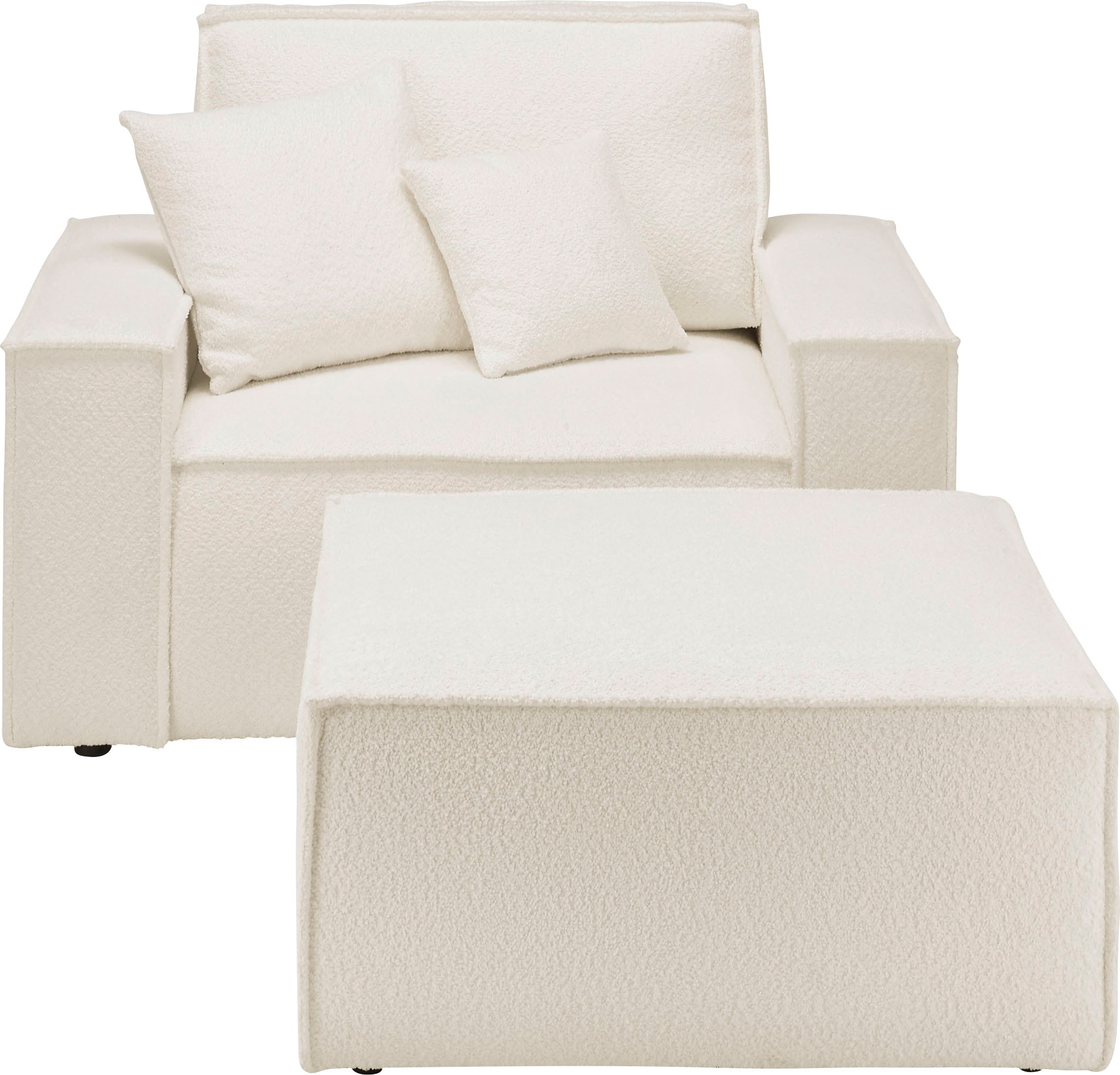 OTTO home Loveseat »FINNLEY Bouclé, Loveseat & Hocker im Set, inkl. Zierkissen« 2 Stk. tlg. verfügbar in den Stoffqualitäten Bouclé, Struktur fein und Mega Cord
