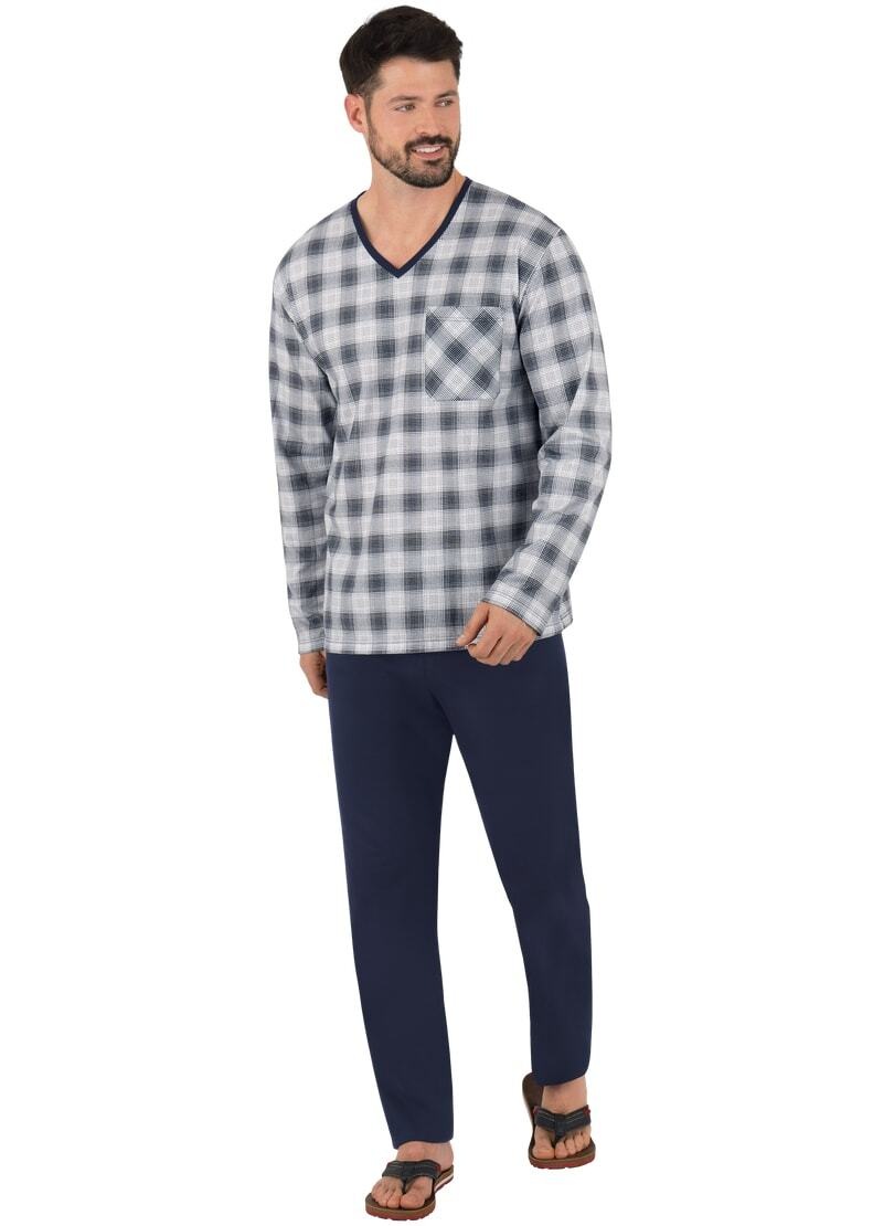 Trigema Herren Pyjama »TRIGEMA Schlafanzug mit klassischem Karo-Muster« 1 Stk. tlg. in blau, Größe M