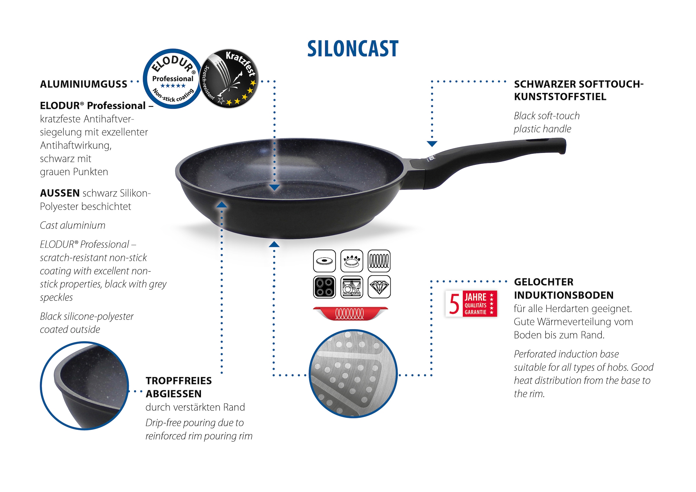 Elo Bratpfanne »Siloncast« Aluminiumguss 1 Stk. tlg. hochwertige Antihaftversiegelung, Softtouch-Stil, induktionsgeeignet