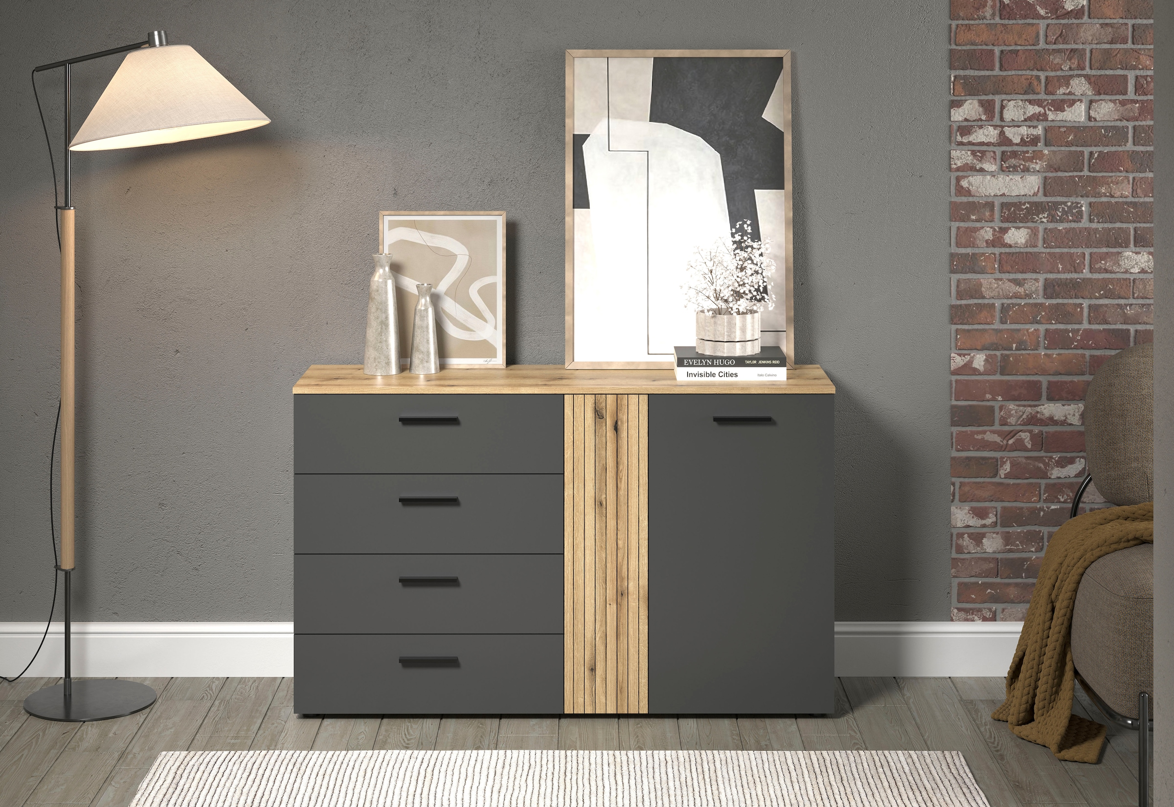 Home affaire Kommode »Estepona« 1 Stk. tlg. Sideboard mit voll ausziehbaren Schubladen - (B/T/H) 139/38/86 cm