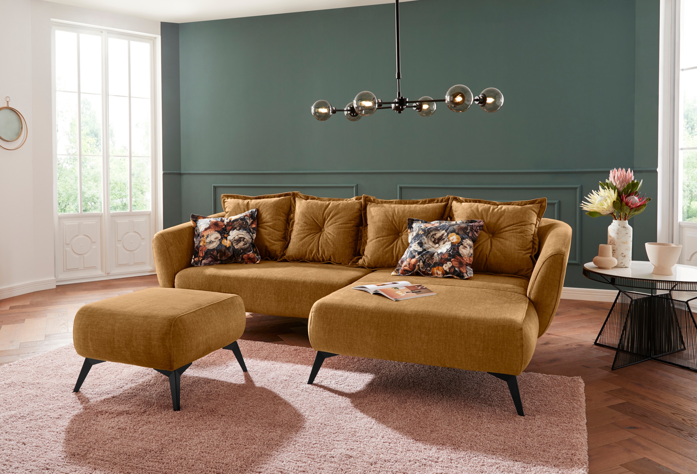 INOSIGN Ecksofa »Baggio romantische Polsterecke, bequem,  Breite 277cm, L-Form« Zierkissen inklusive