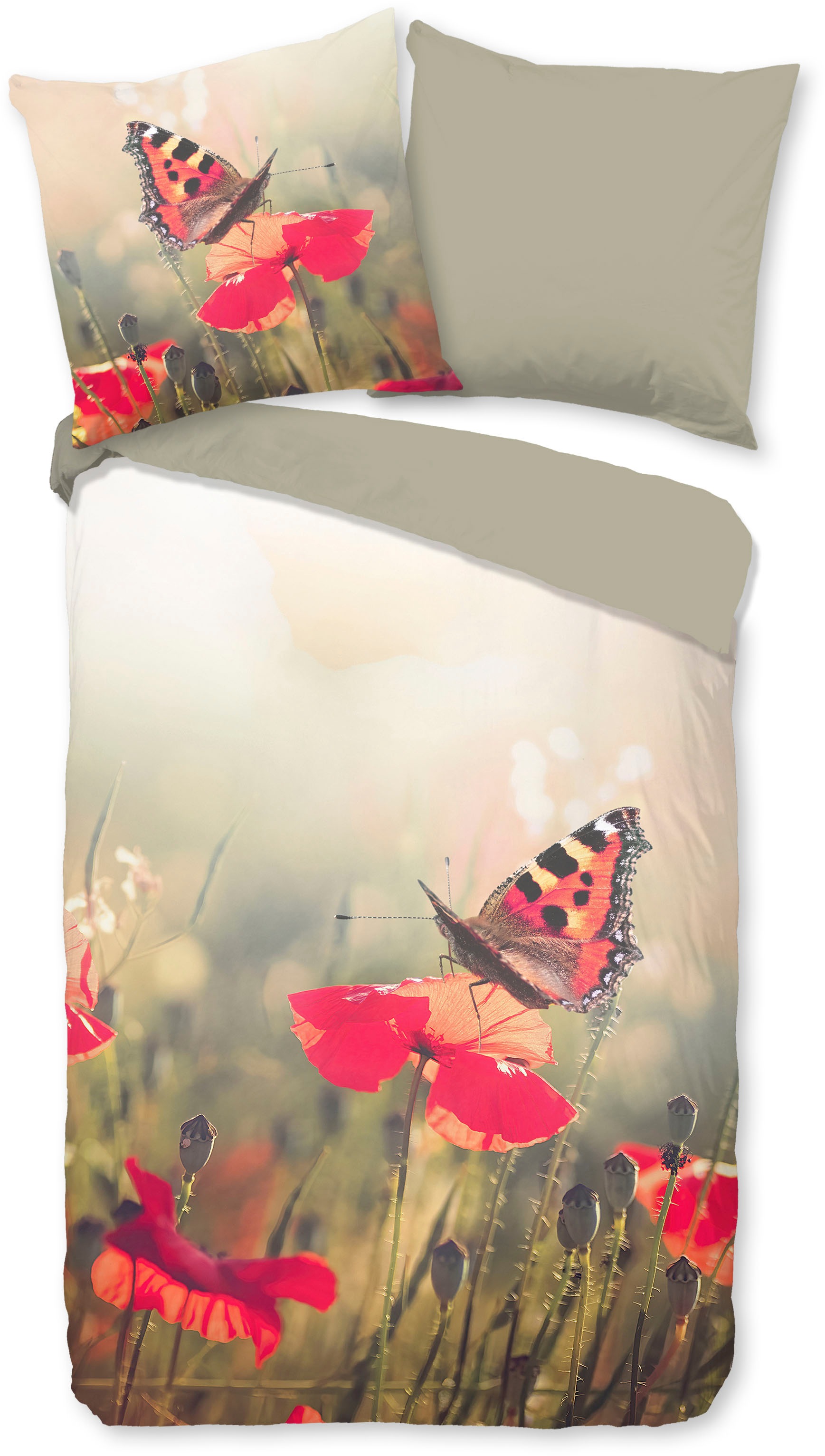 good morning Wendebettwäsche »Poppies«, 100% Baumwolle, 135x200, 2 Teilig, Reißverschluss, Wendeoptik, Poppy