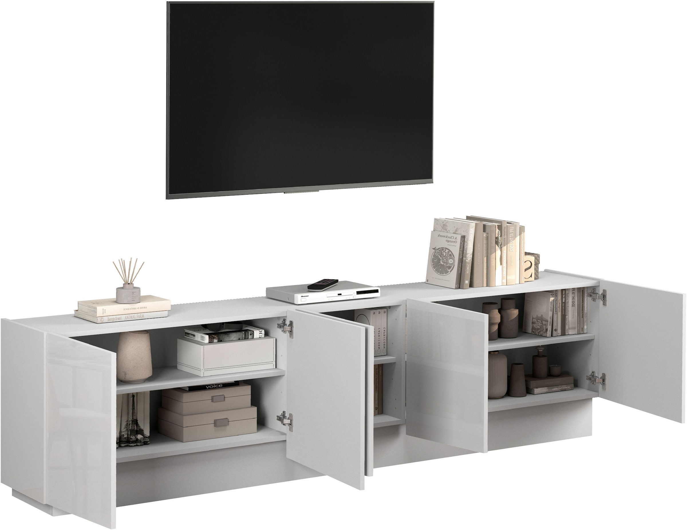 INOSIGN Lowboard »VELA, Höhe 60 cm, Breite 225 cm,Design mit schrägen Türen«, (1 St.), Made in Italy, Maße-B/T/H: 225x35x60, Lowboard, TV-Board, TV-Kommode