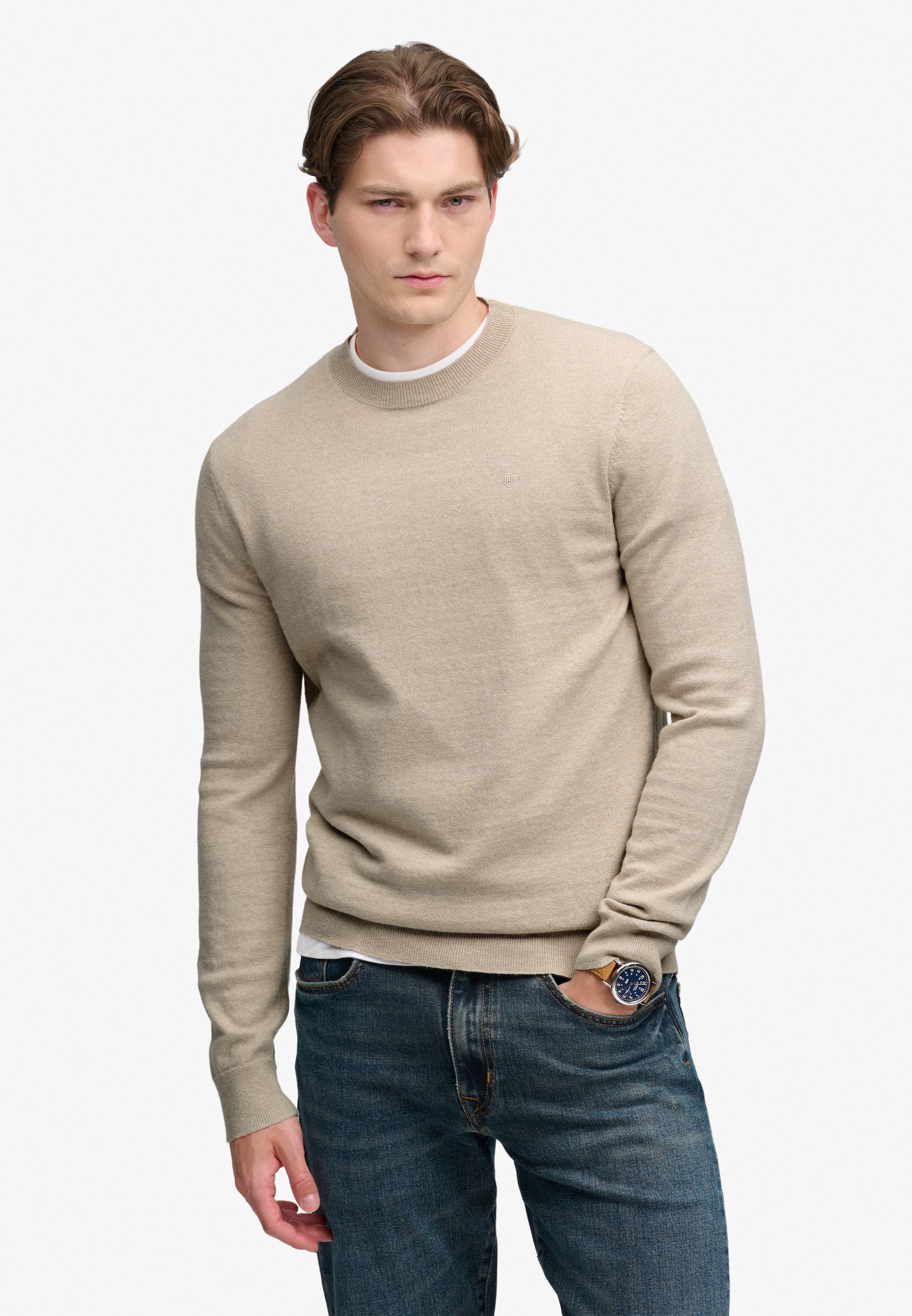 Superdry Rundhalspullover »ESSENTIAL LW WOOL BLEND JUMPER« Baumwollmischung, slim fit