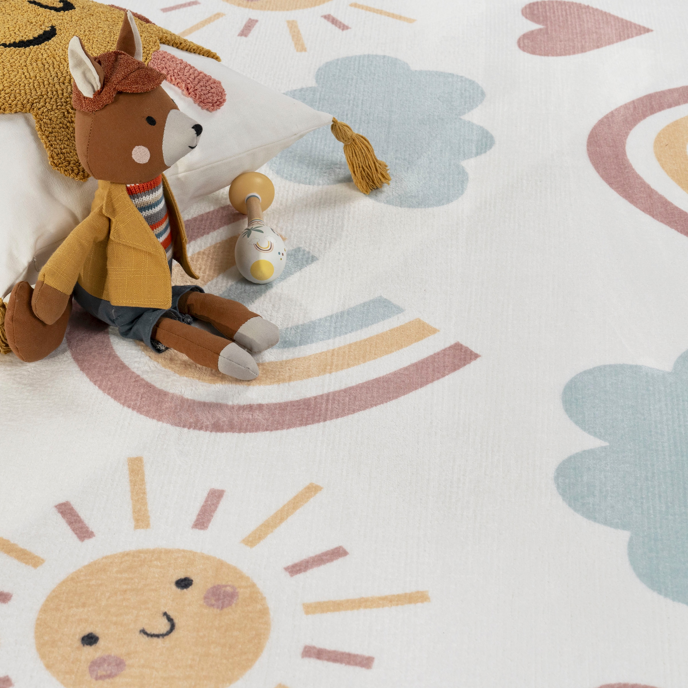 Paco Home Kinderteppich »Emilia 352«, rechteckig, 24 mm Höhe, Kurzflor, Sonne, Wolken, Regenbogen, sehr weicher Flor