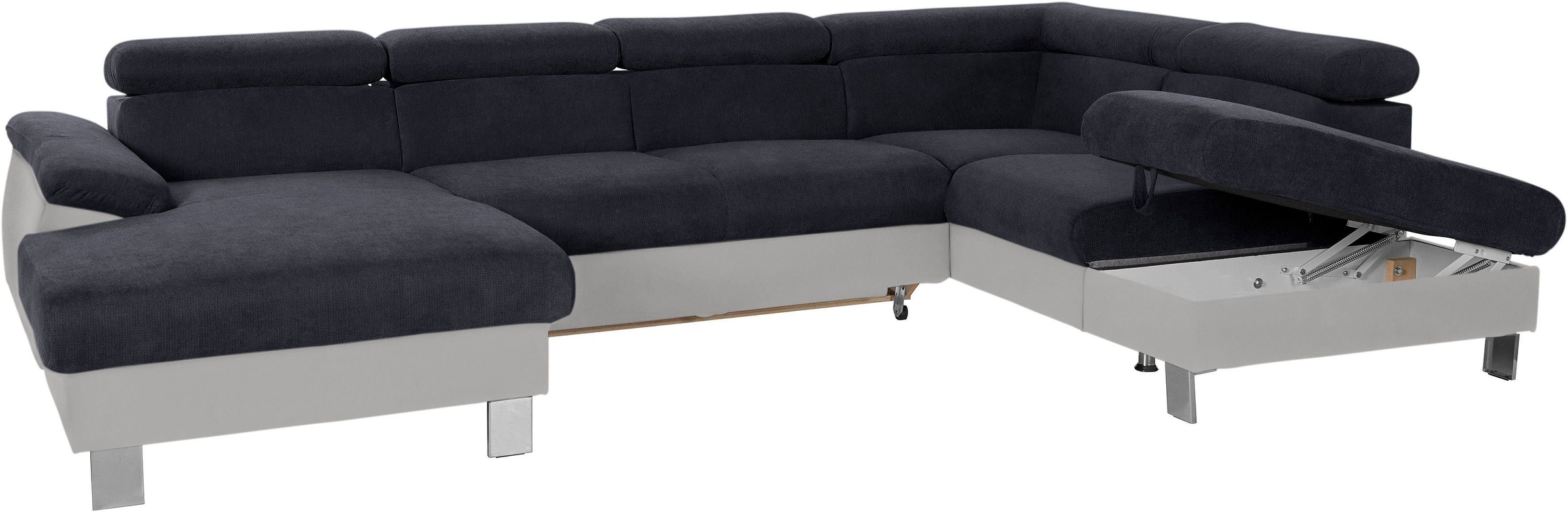 COTTA Polstergarnitur »Komaris U-Form, B: 320 bzw. 100 cm (Set: Wohnlandschaft & Hocker)«, (Set), mit Kopfteilverstellung, optional Bettfunktion, Bettkasten & Licht