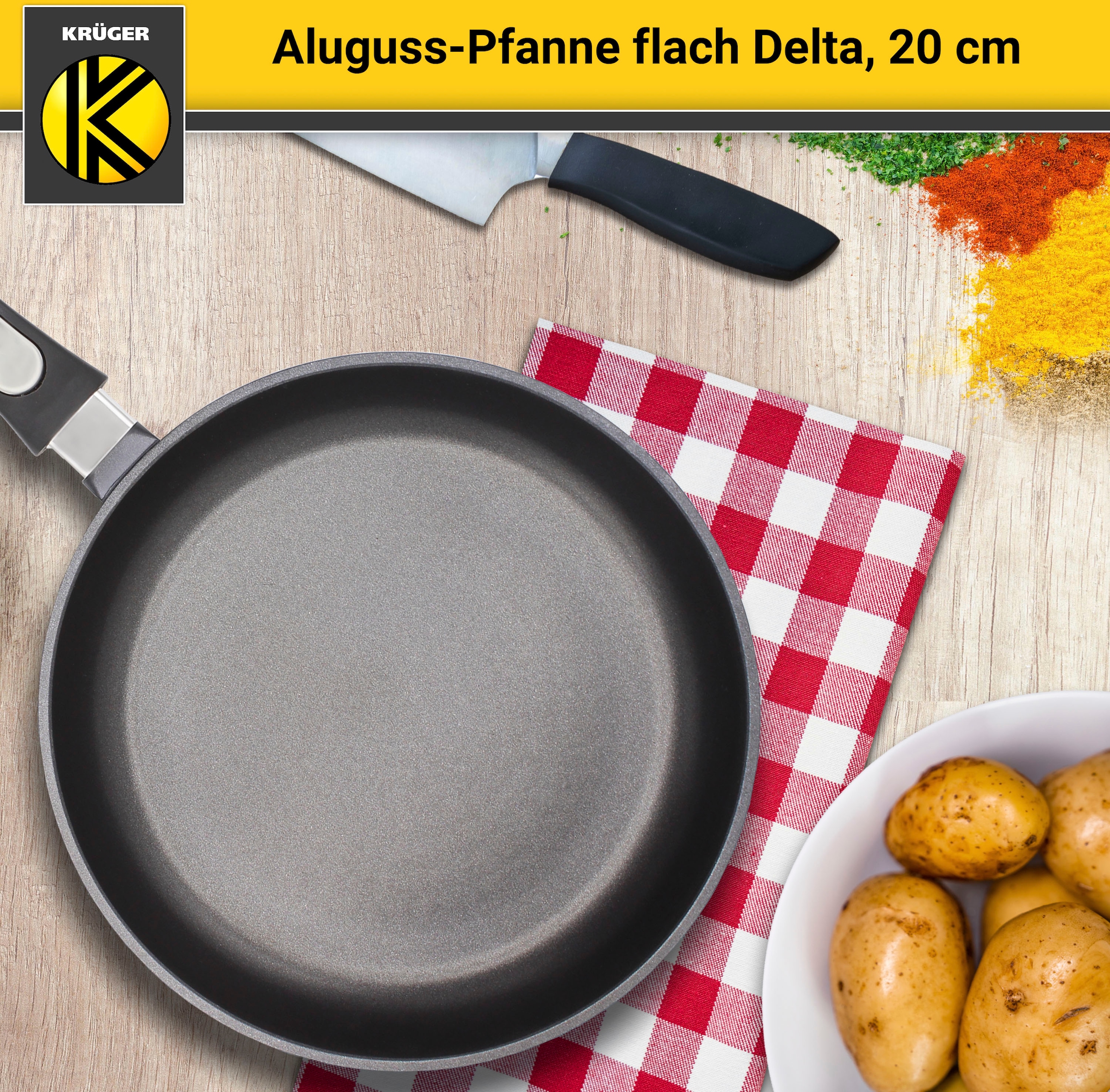 Krüger Bratpfanne »Aluguss Pfanne flach DELTA«, Aluminiumguss, (1 tlg.), für Induktions-Kochfelder geeignet