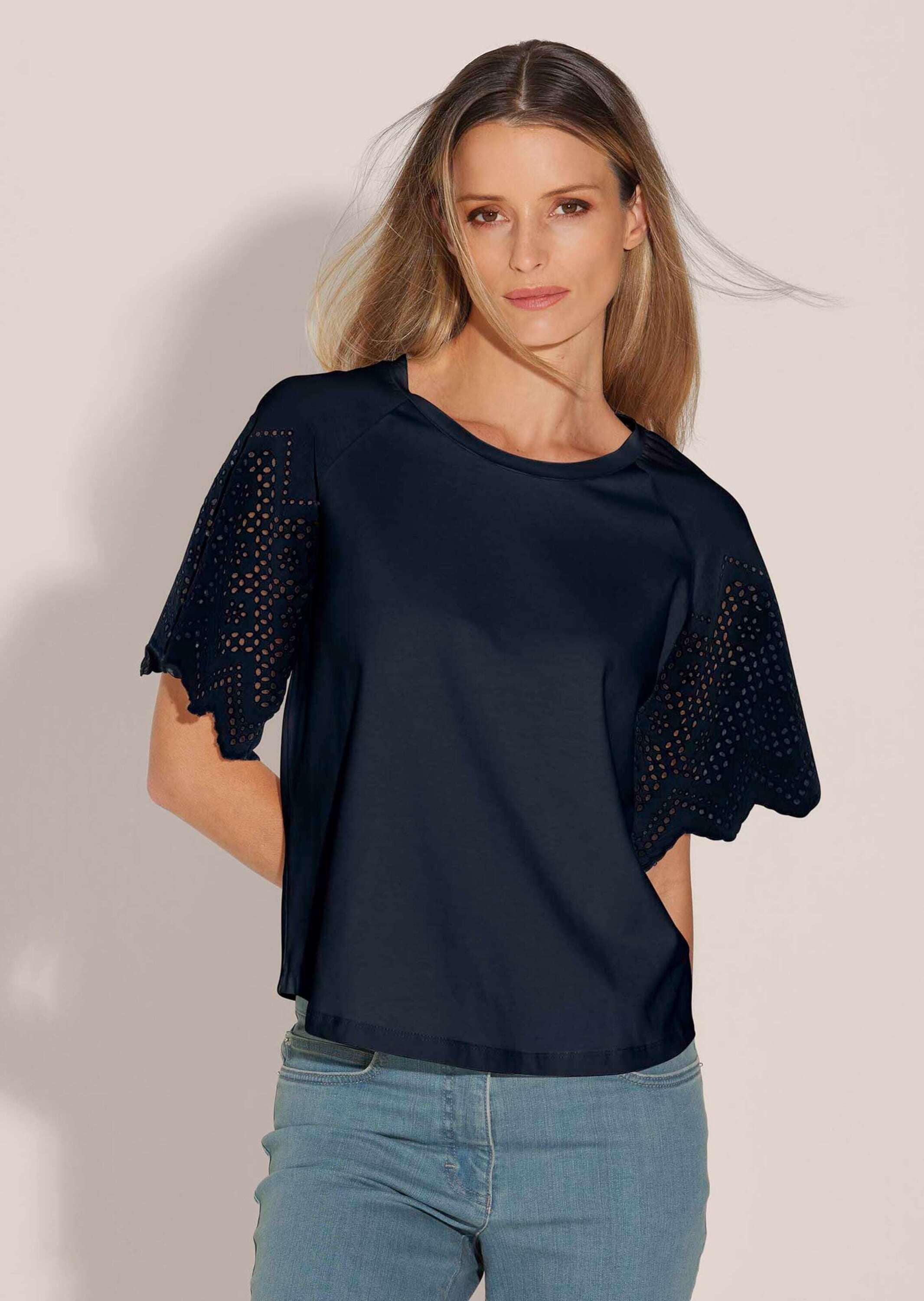 MADELEINE Shirtbluse »Blusenshirt Kurzes Blusen-Shirt im Material-Mix«