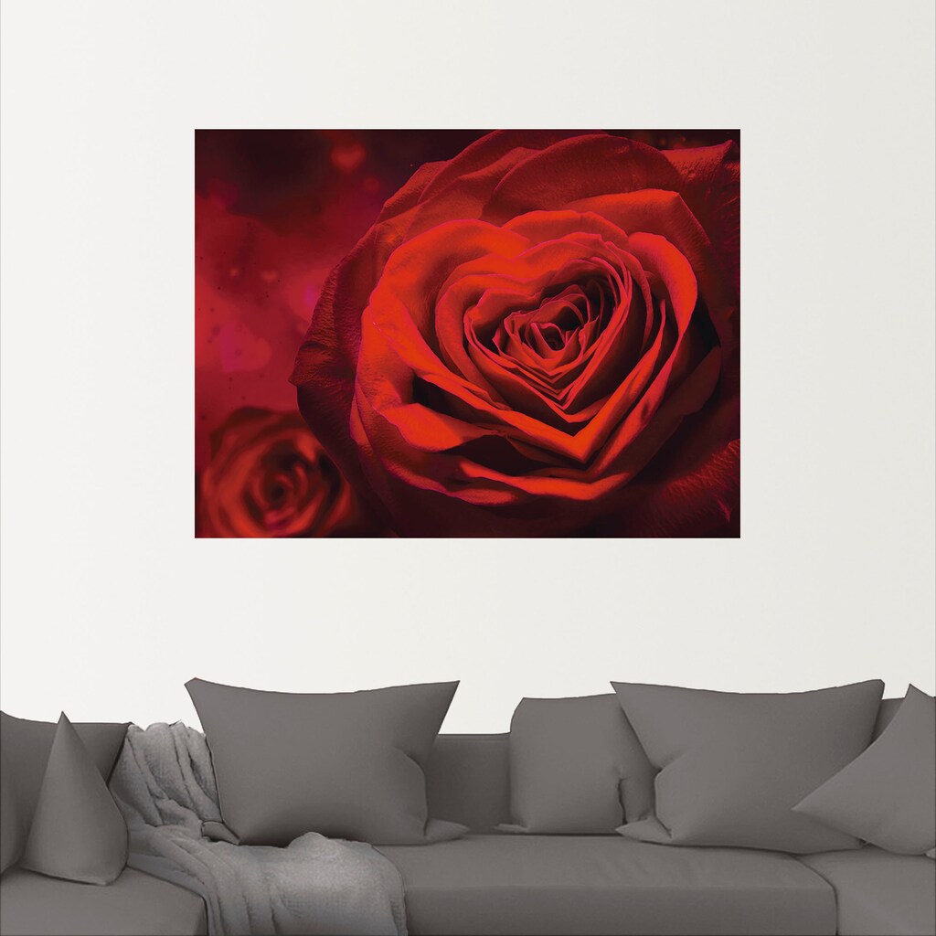 Artland Wandbild »Valentinseinladung mit Herzen und Rosen«, Blumen, (1 St.)