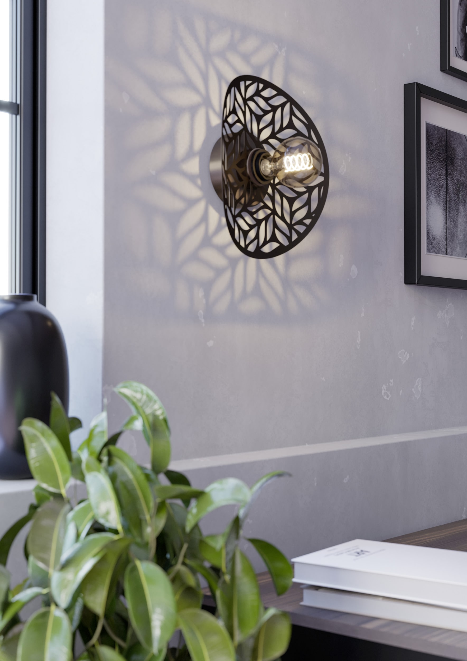 EGLO Wandleuchte »SWABY Wandlampe - Stahl - E27 - 1X60W - IP20« E27 1 Stk. Lampe, tolles Licht- und Schattenspiel, L30 x H30 x AL10,5 cm