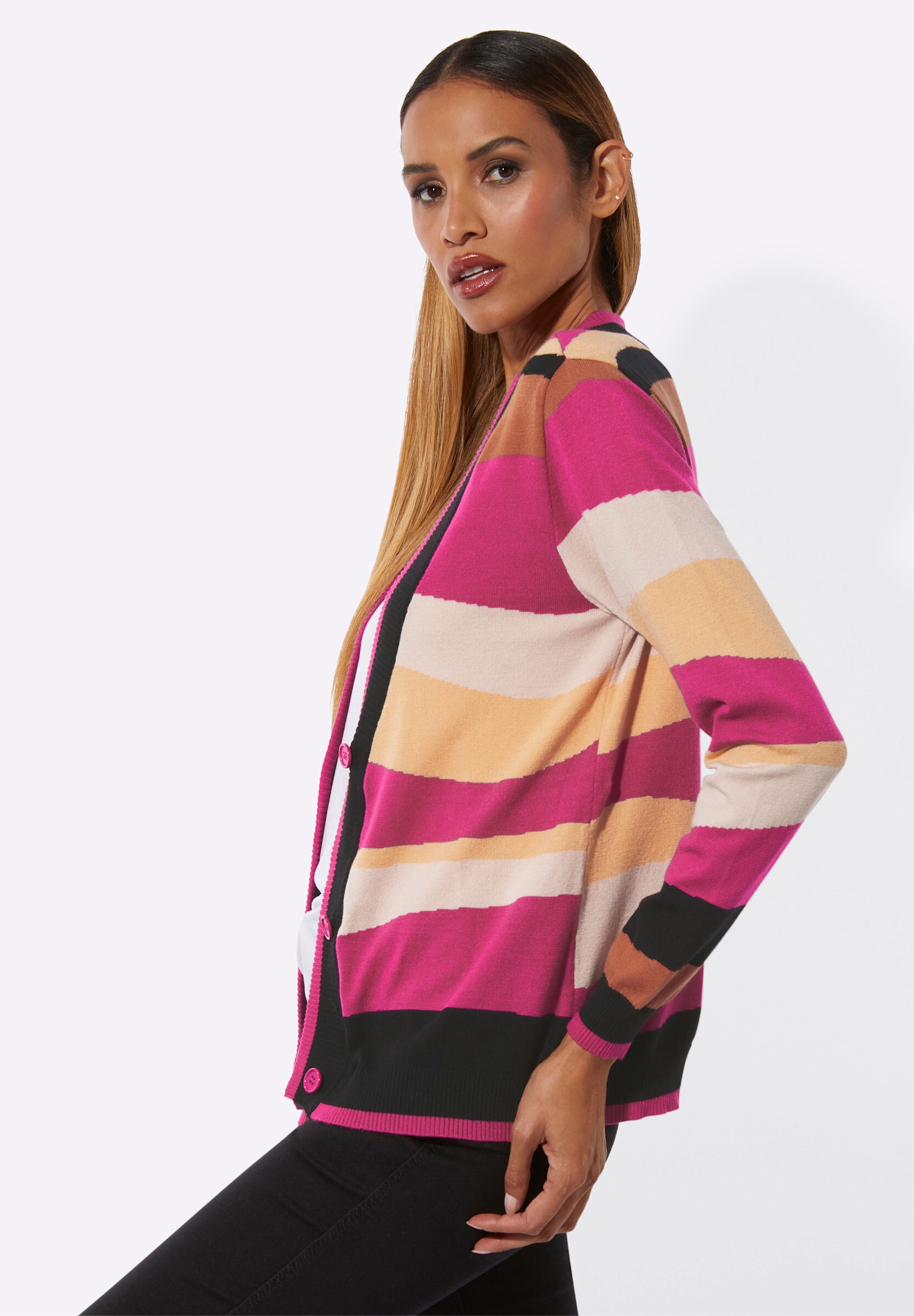 creation L Strickjacke »Strickjacke Feinstrickjacke mit Rippbündchen«