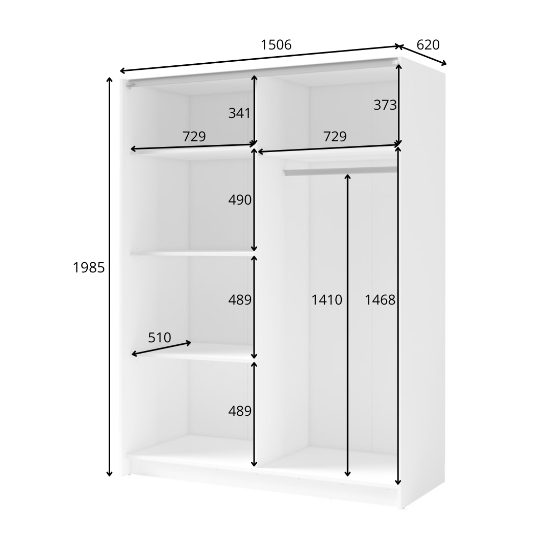Home affaire Kleiderschrank »GRETCHEN Schiebetürenschrank mit 5 Fächer, Kleiderstange und Spiegel« Garderobe mit 2 Schwebetüren und Spiegel, Maße B/T/H: 150,6/2/198,5 cm