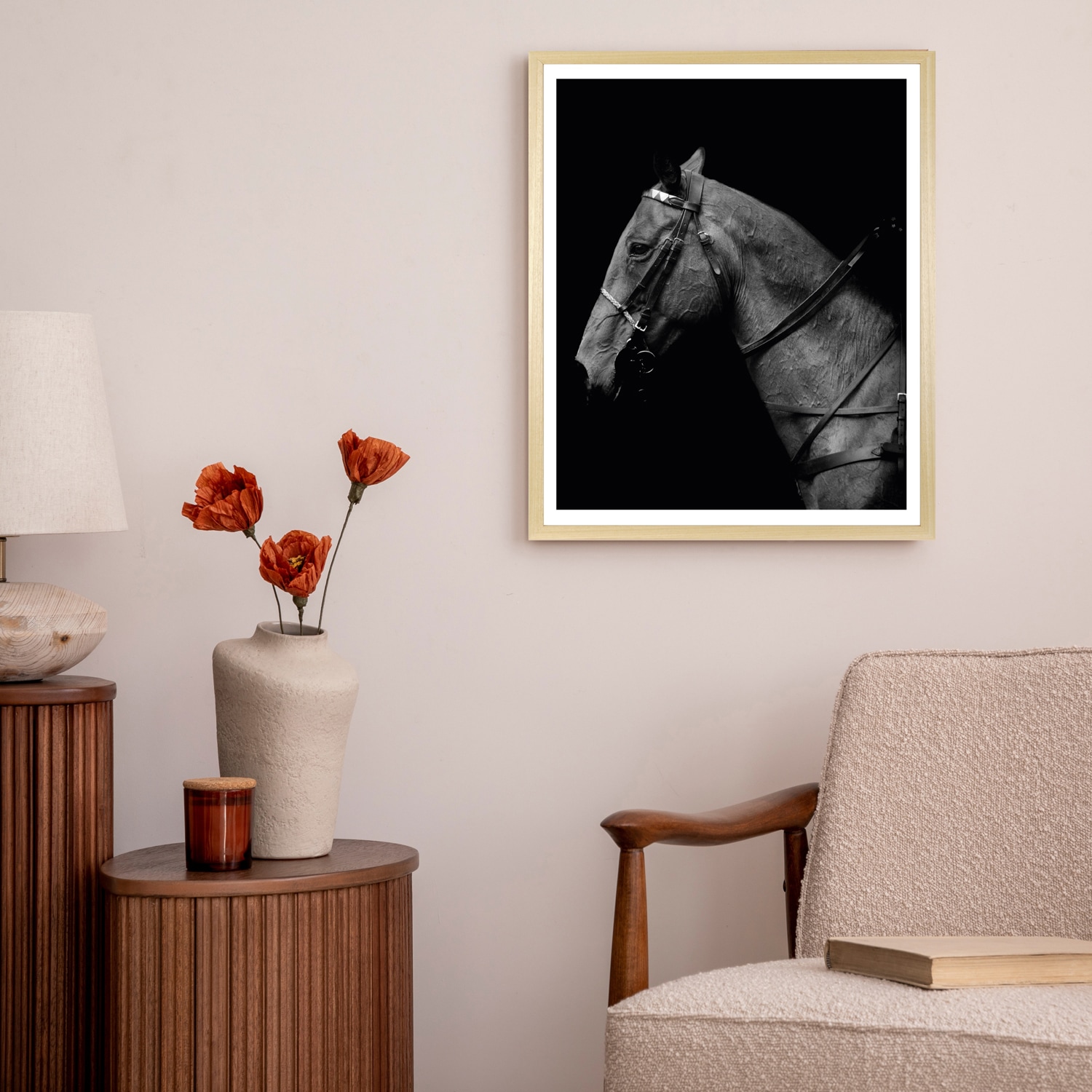 queence Bild mit Rahmen »Pferd , Pferdeprofil« Foto | Menschen | Pferde | Pferdebilder HD Premium Poster-Druck inkl. Echtholzrahmen in beige