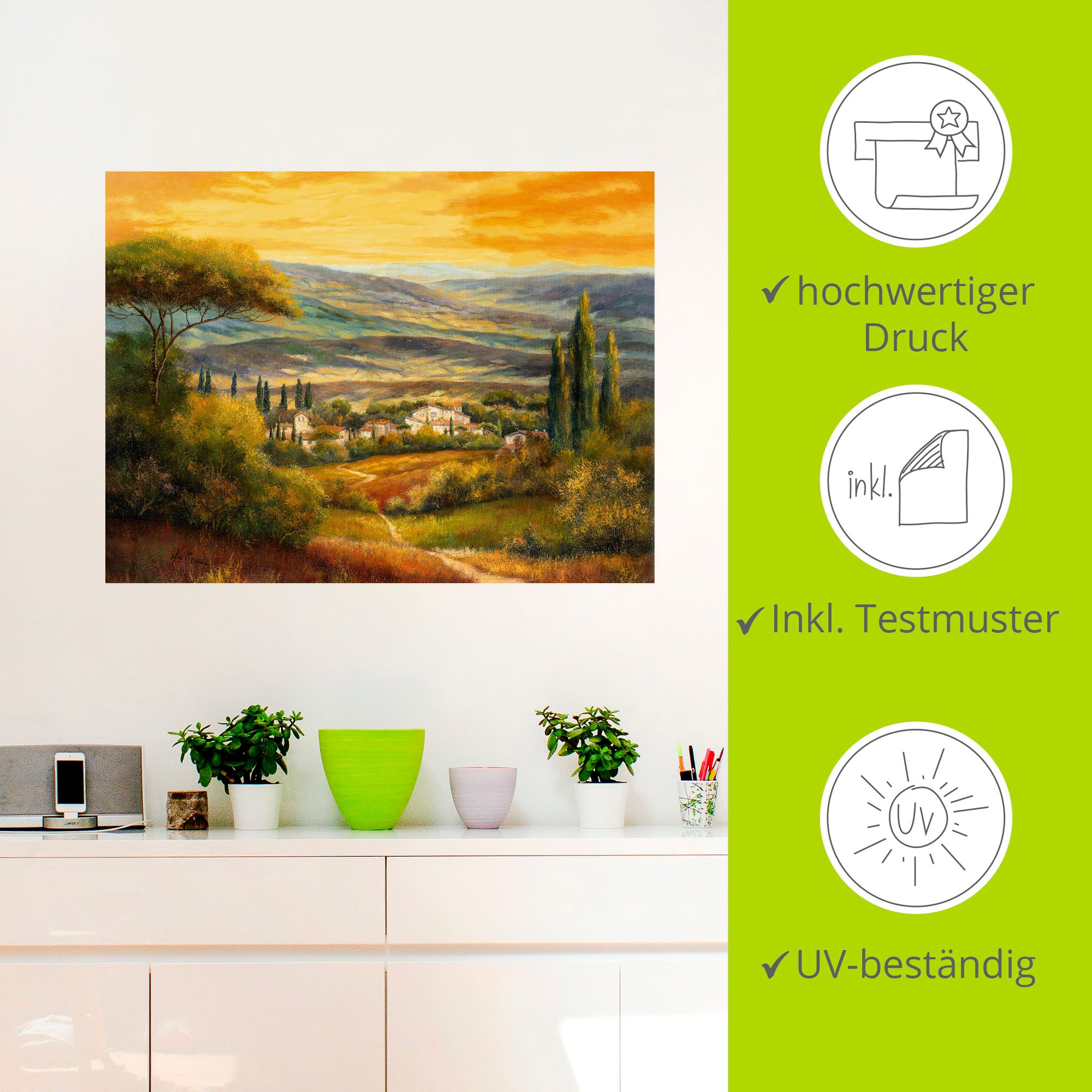 Artland Wandbild »Toskanatal«, Europa, (1 St.), als Leinwandbild, Poster, Wandaufkleber in verschied. Größen