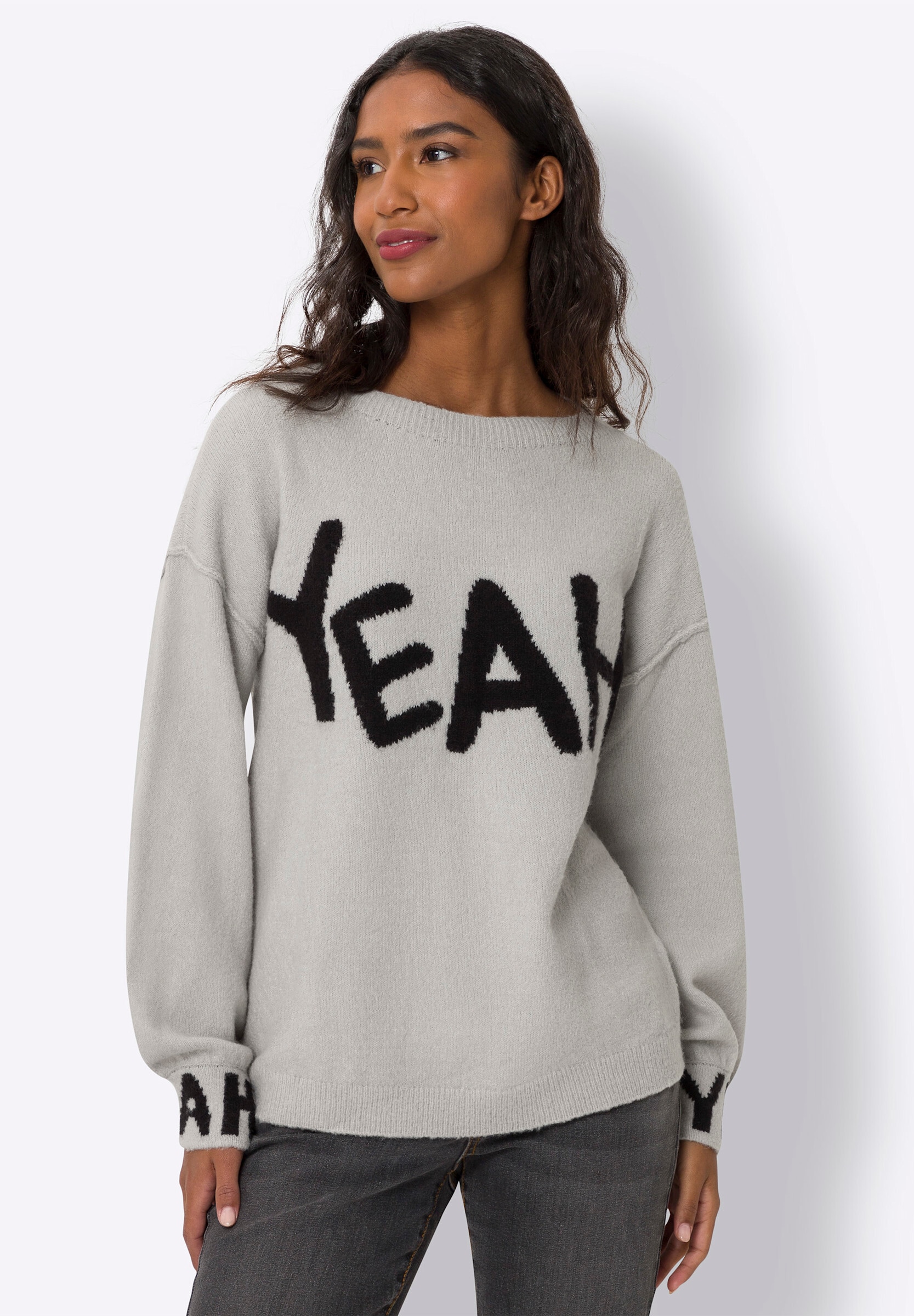 heine Strickpullover »Pullover Strickpullover mit Schriftzug vorne«