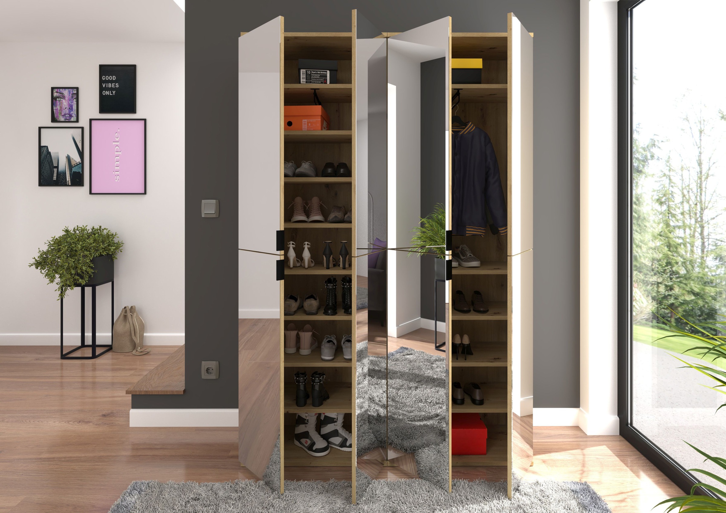 INOSIGN Garderoben-Set »Trondheim, Breite 122cm, best. aus 2 Schränken, 8 Türen, 18 Fächer«, (Set, 2 St.), inkl. ausziehbarer Kleiderstange, Garderobenschrank, Kleiderschrank