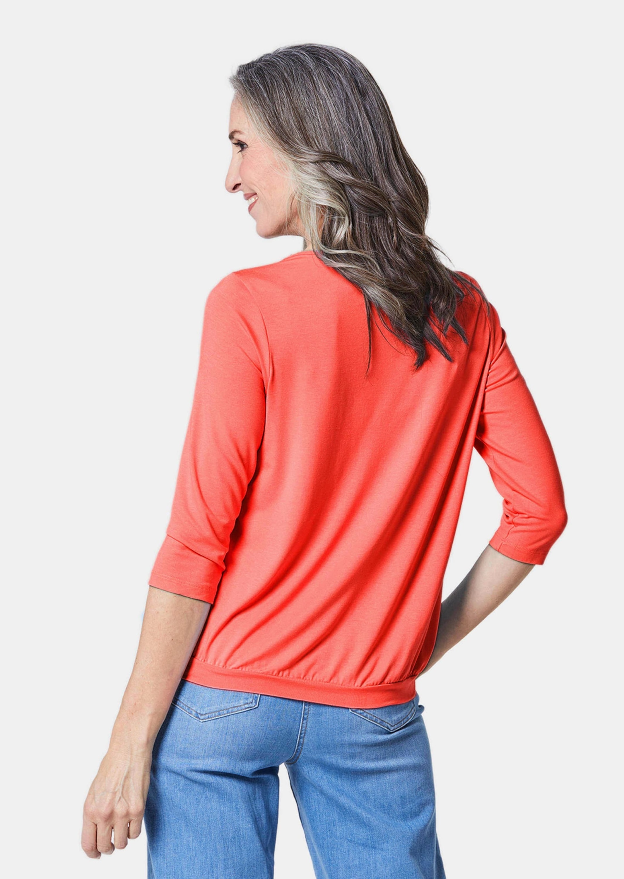 GOLDNER Kurzarmbluse »Chiffon-Shirt mit 3/4-Arm, Rundhals«