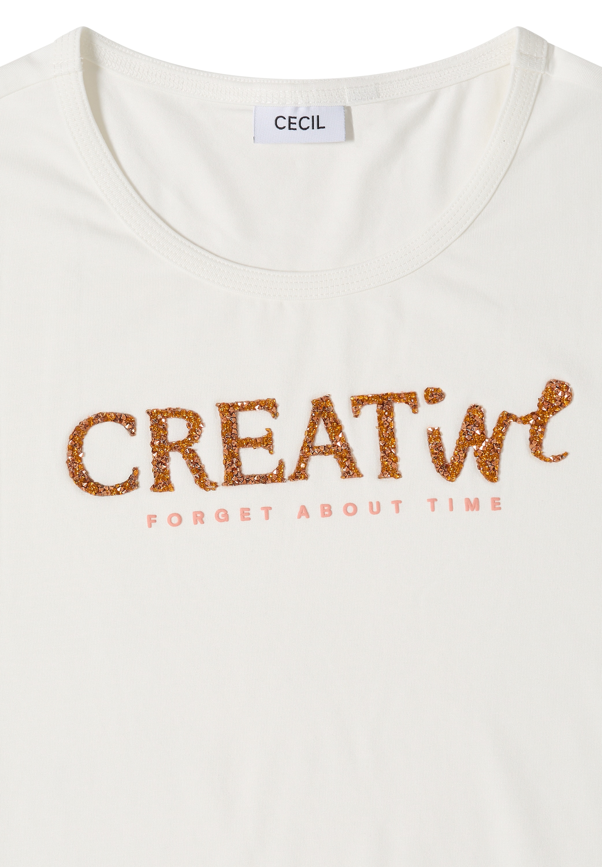 Cecil Print-Shirt Sommershirt mit Rundhals und Glitzer-Wording