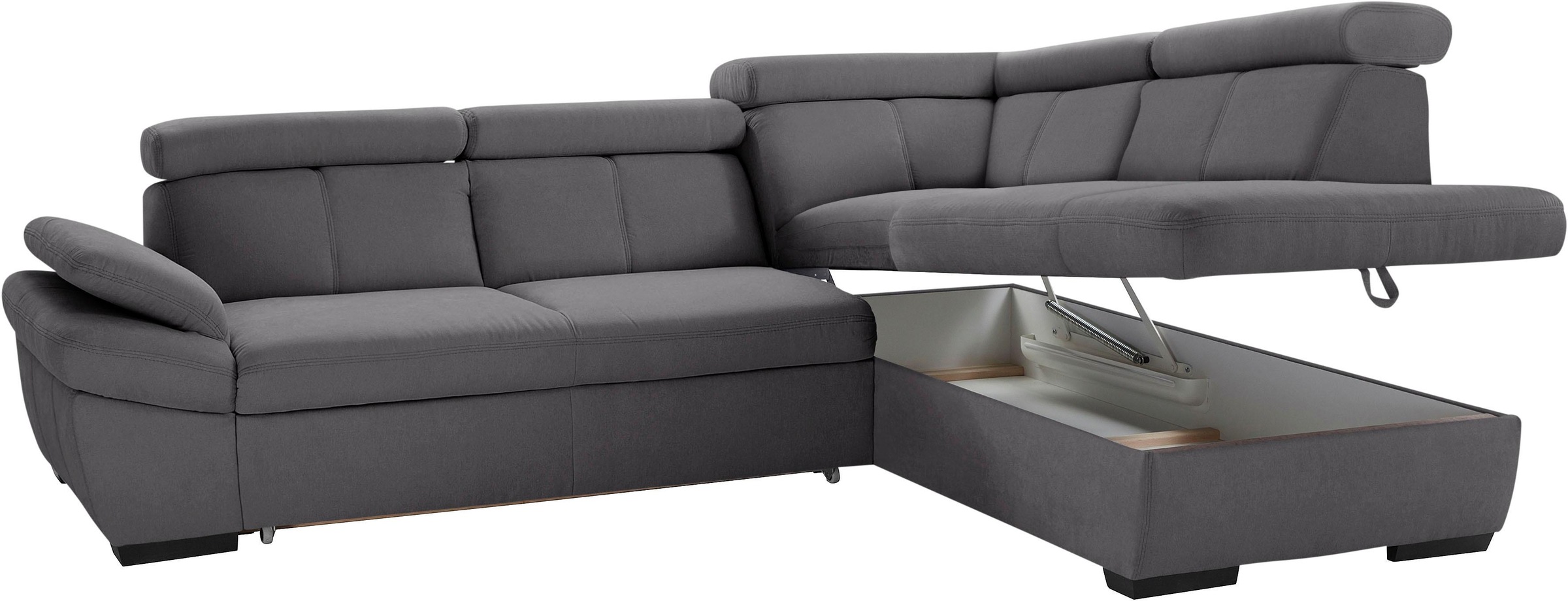 exxpo - sofa fashion Ecksofa »Salerno, klassisch modernes Funktionssofa, hoher Sitzkomfort, L-Form«, inkl. Kopf- und Armteilverstellung, wahlweise mit Bettfunktion