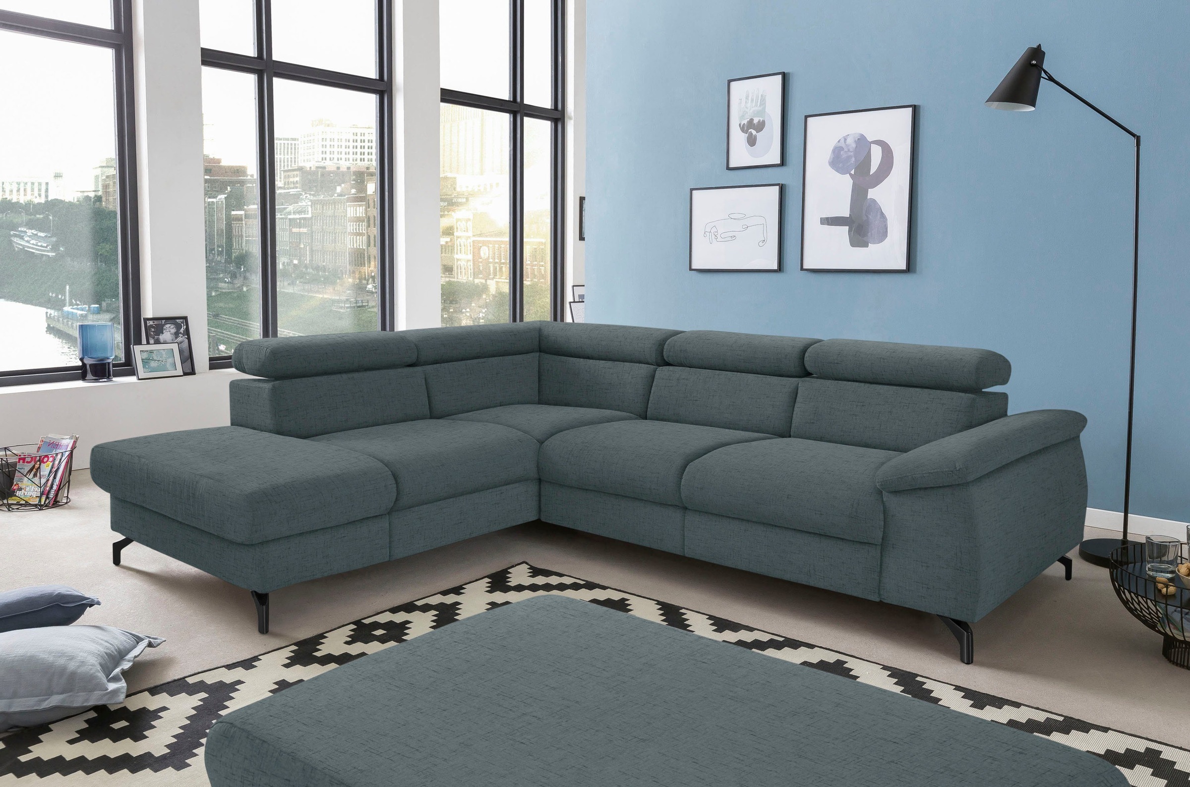 COTTA Polstergarnitur »Komaris«, (Set), Set: bestehend aus Ecksofa und Hocker, frei im Raum stellbar