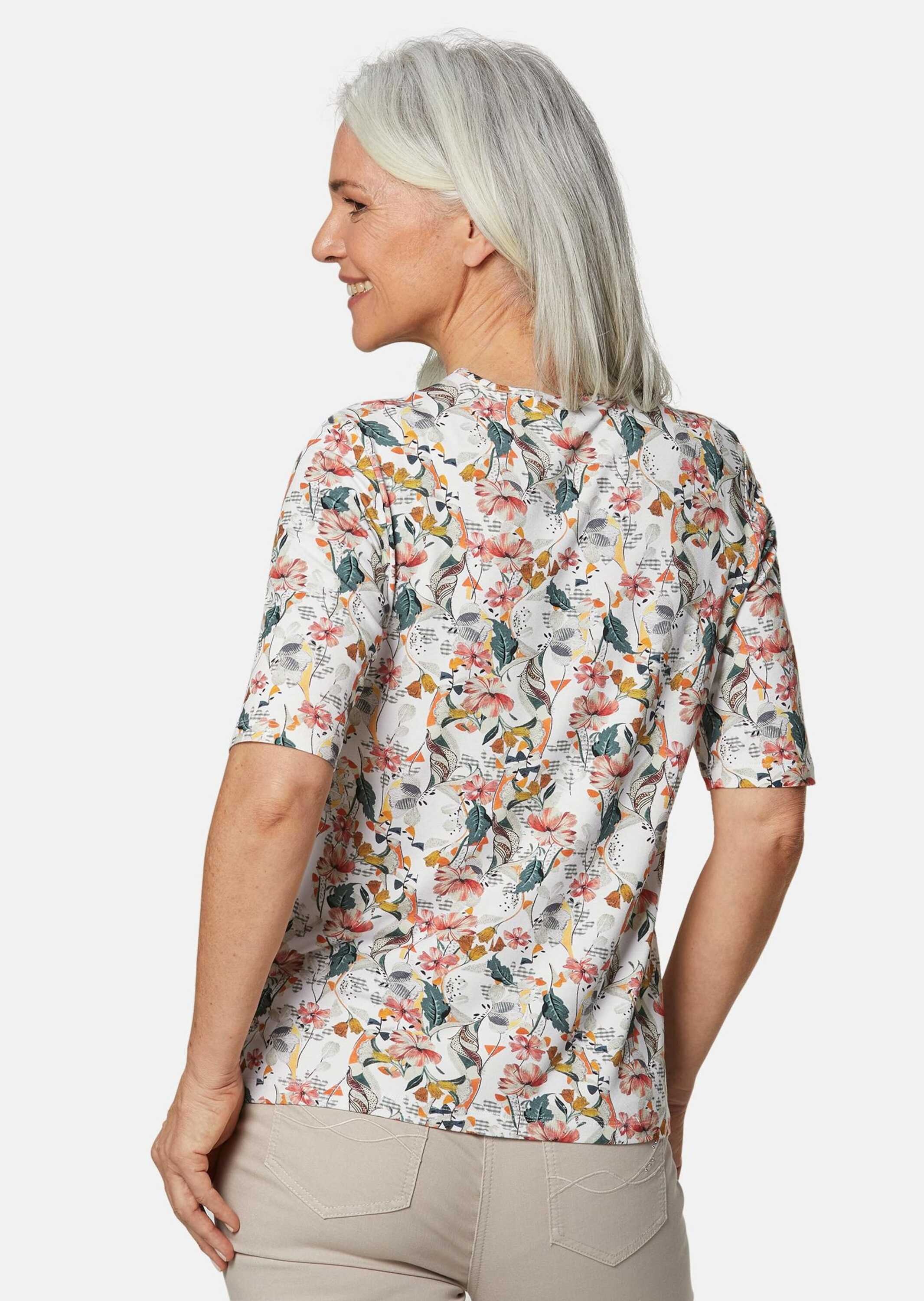 GOLDNER Kurzarmshirt »Schönes Druckshirt mit außergewöhnlichem Ausschnitt«