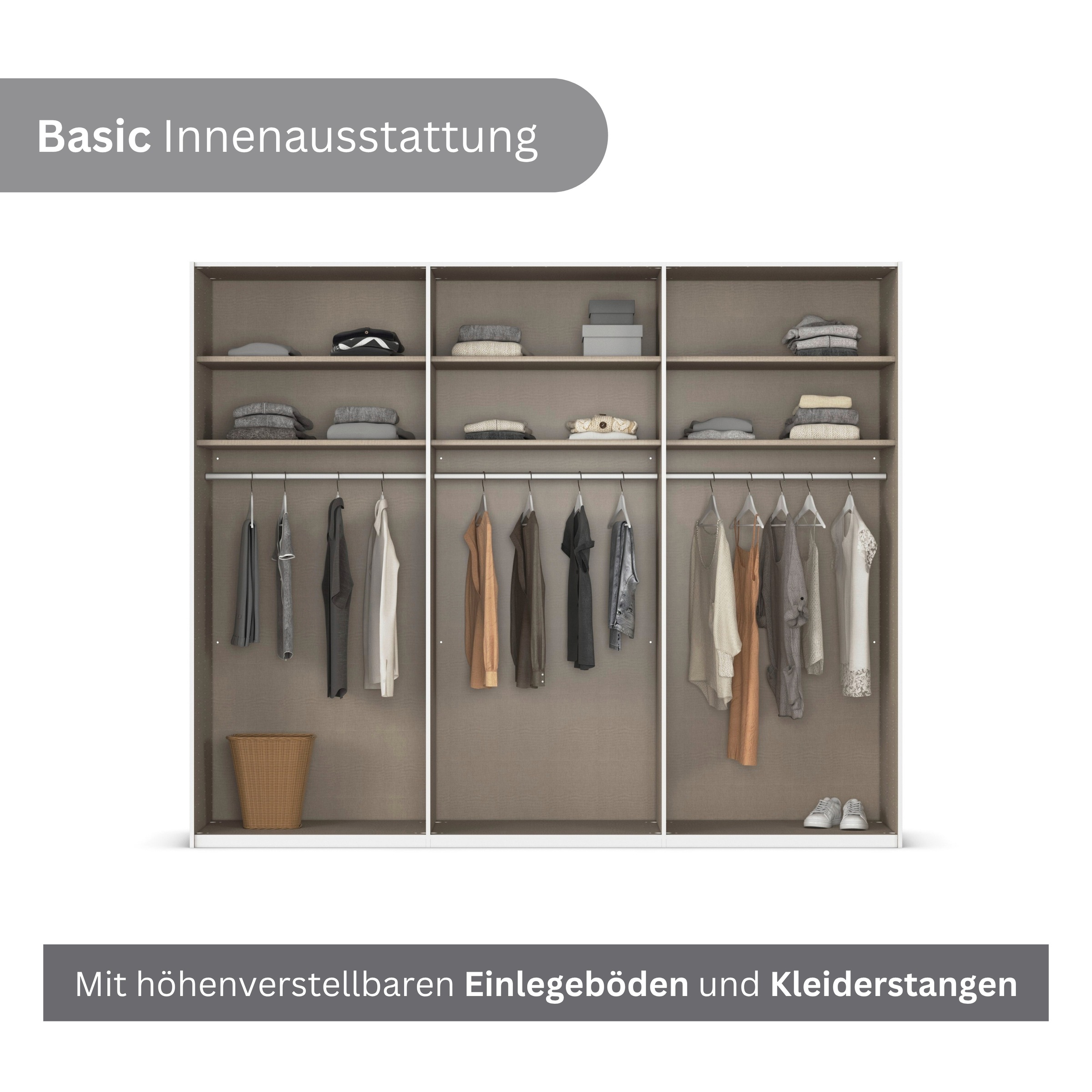 LeGer Home by Lena Gercke Kleiderschrank »Schrank Garderobe Ankleide Schlafzimmer Flur Serina«, (in 3 verschiedenen Ausstattungen BASIC/CLASSIC/PREMIUM), in 6 Breiten (101 - 401 cm) mit Front Glas oder Dekor MADE IN GERMANY