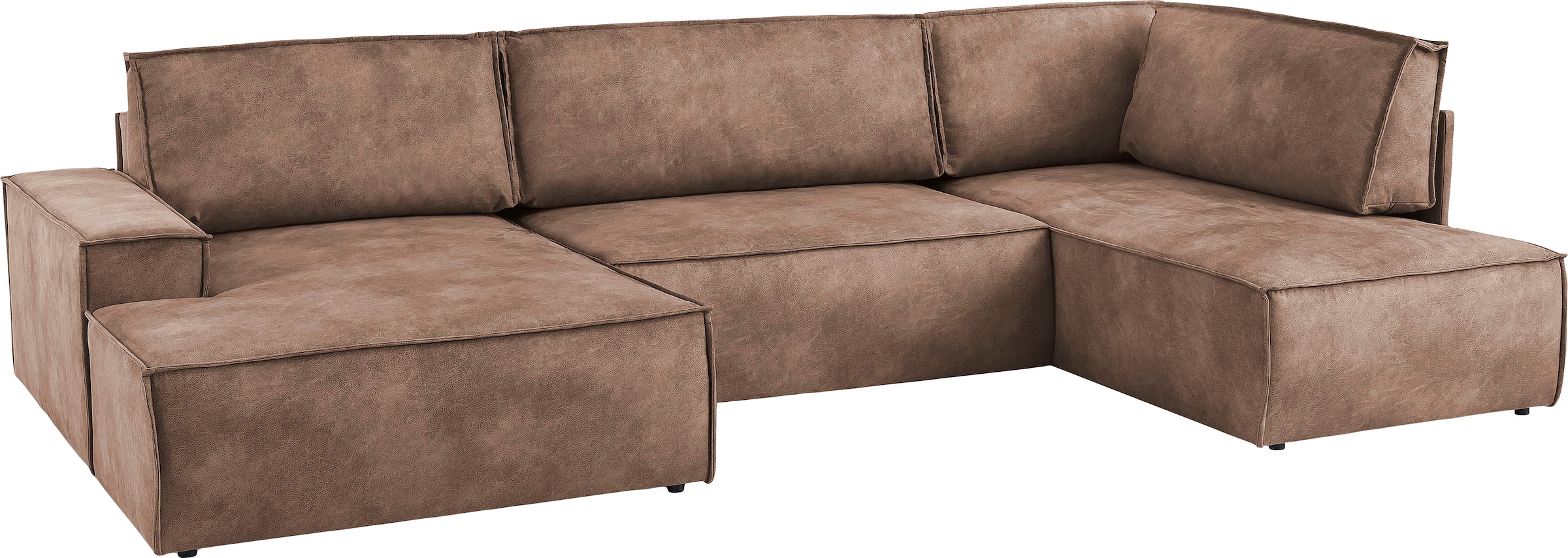 OTTO home Wohnlandschaft »SHERWOOD Vintage Lederoptik U-Form, 329 cm« Schlaffunktion m. Bettkasten (194x139 cm), Cord, Vintage, Samtvelours