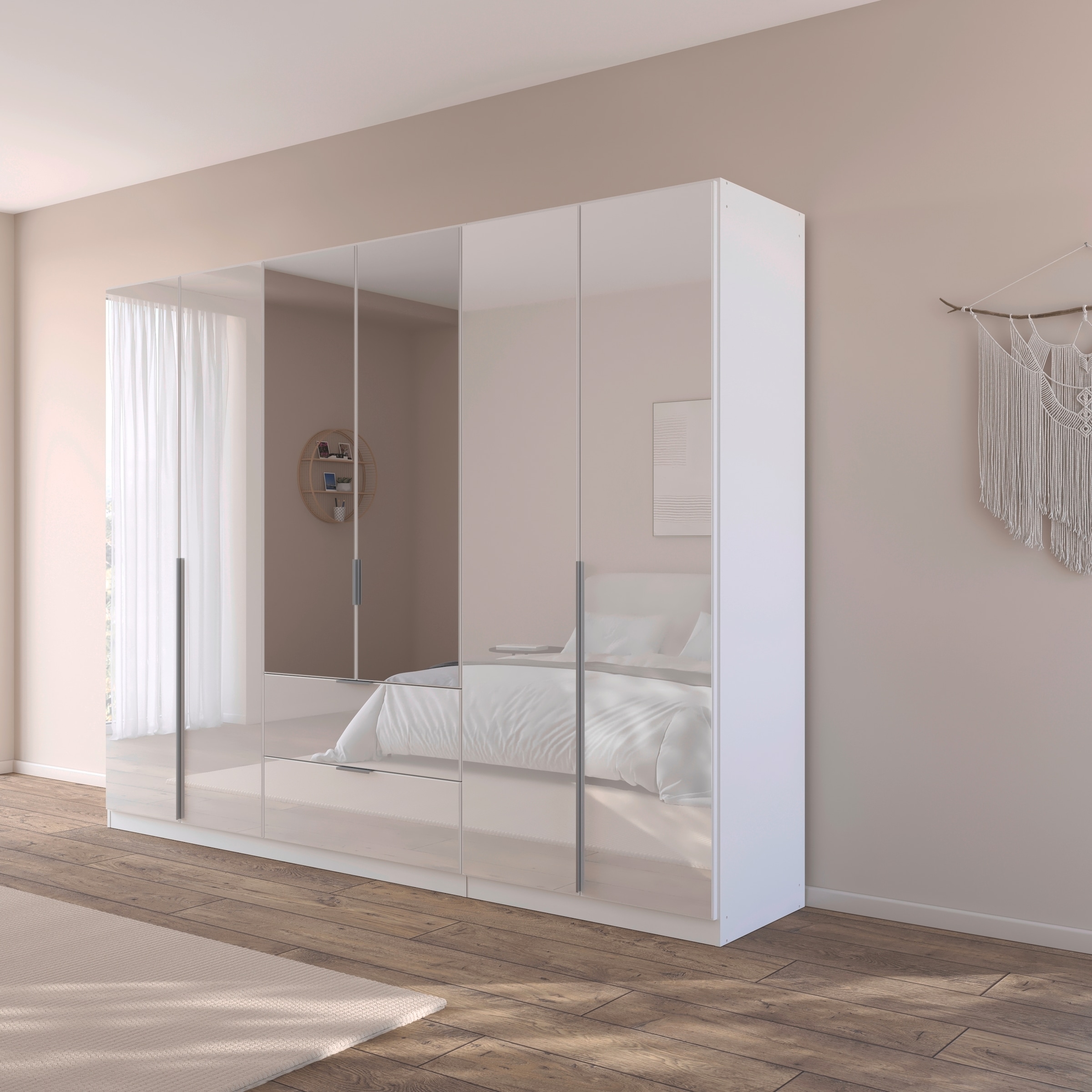 rauch Drehtürenschrank »Kleiderschrank Kleiderschränke Schrank Garderobe AGORDO mit Glasfront«, (in zwei Griff-Farben mit Glasfront), mit Außenschubkästen, in 6 Breiten und 2 Höhen MADE IN GERMANY