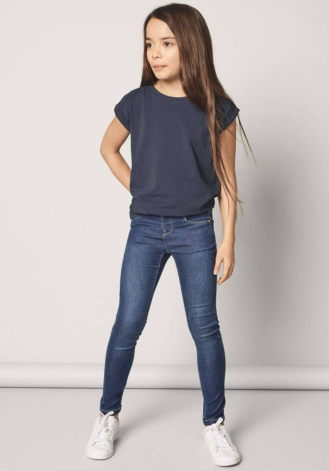 Name It Mädchen Jeansjeggings »LEGGINGS – Extraeng mit hohem Komfort und Gürtelschlaufen« unifarben in blau, Größe 98