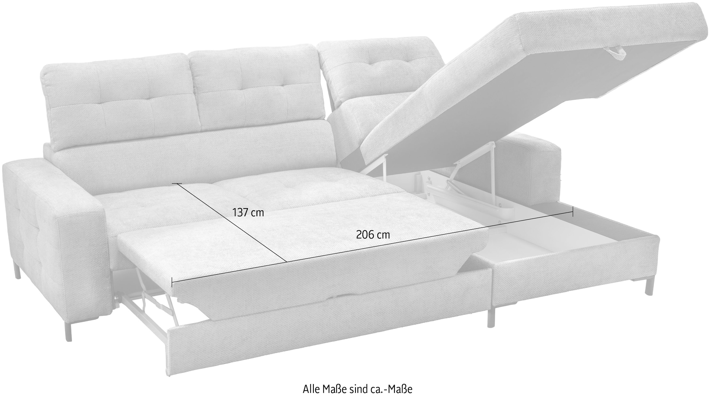 exxpo - sofa fashion Ecksofa »Bonito, mit Rücken- und Sitztiefenverstellung, inkl. Bett & Bettkasten«, Sitztiefenverstellung,Höhenverstellung
