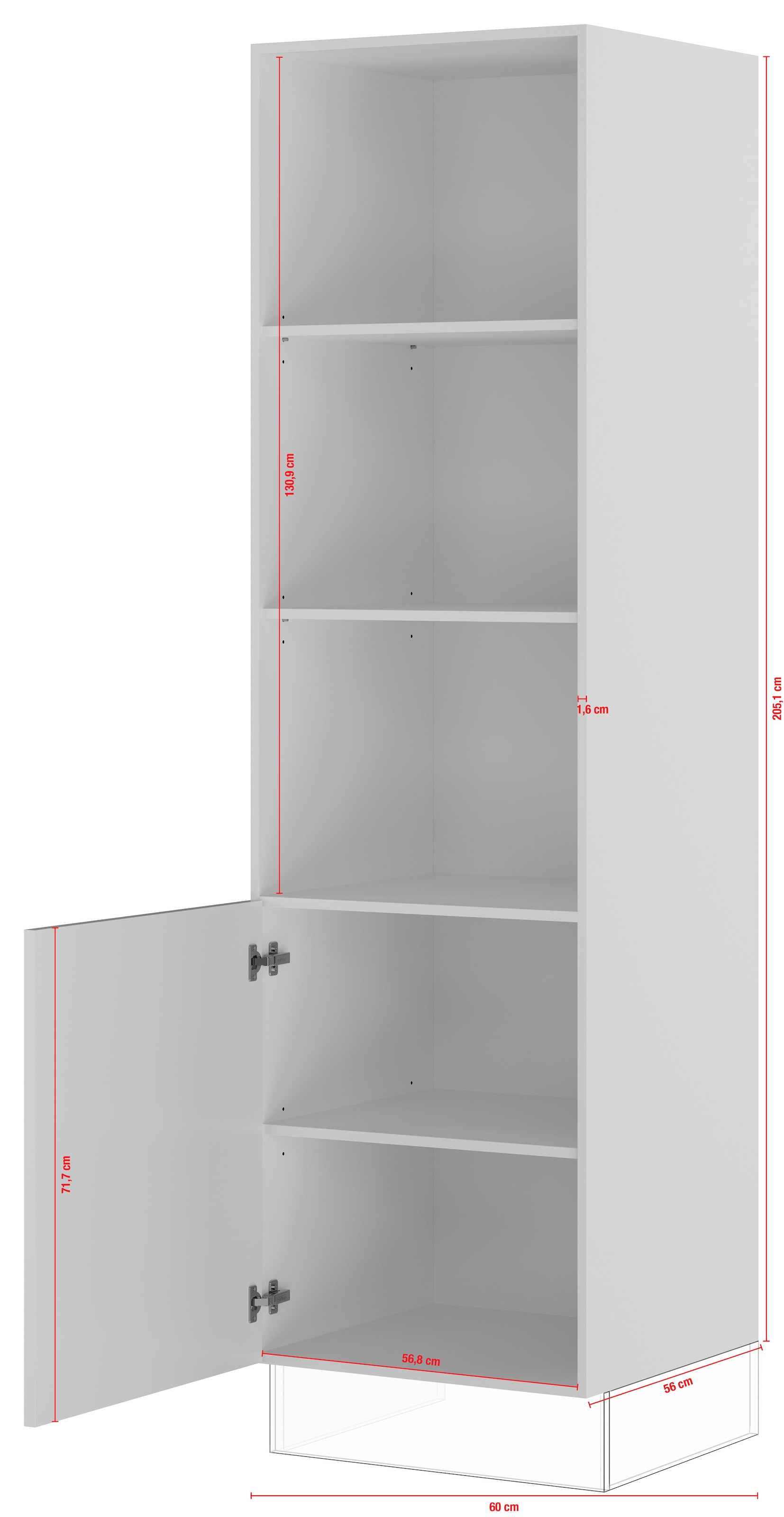 IMPULS KÜCHEN Seitenschrank »"Prag", Breite/Höhe: 60/205,1 cm«, vormontiert, mit Drehtür, mit verstellbaren Fachböden