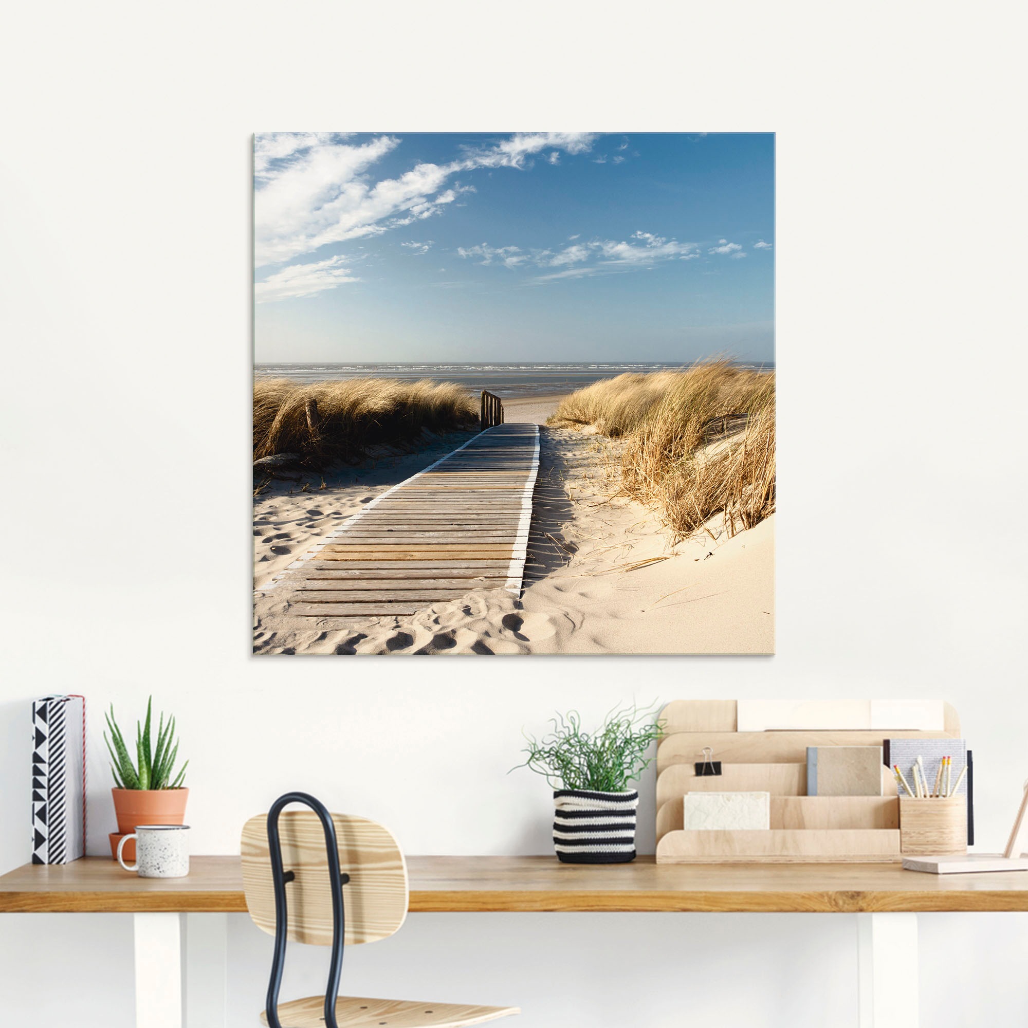 Artland Glasbild »Nordseestrand auf Langeoog - Steg«, Strand, (1 St.), in verschiedenen Größen