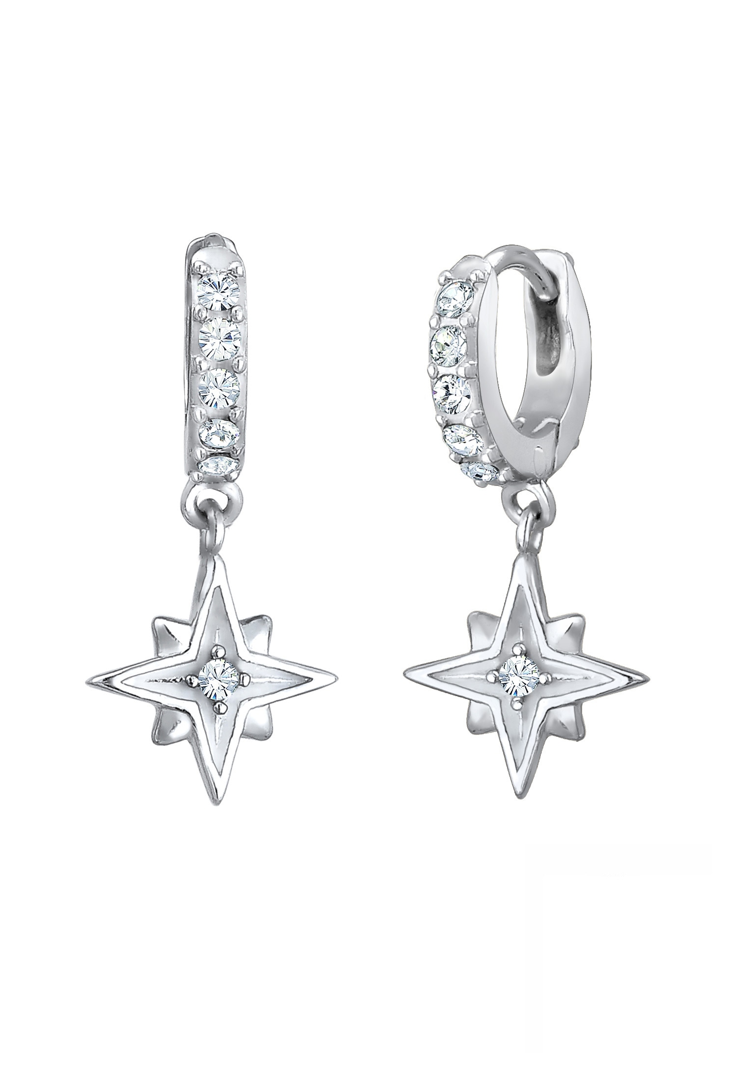 Elli Paar Creolen »Ohrringe Stern Weiß 925 Sterling Silber, mit Kristallen von Swarovski®«