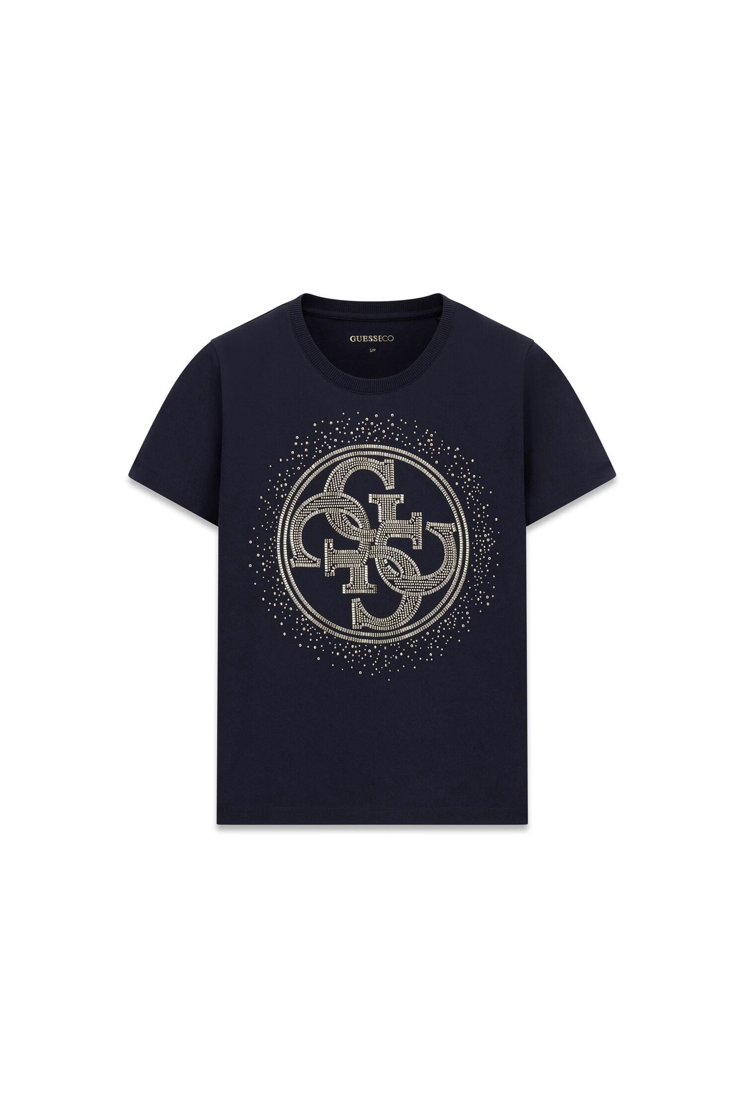 Guess T-Shirt »CN 4G ROUND CRYSTALS LOGO« mit markantem Logodesign, Regular Fit