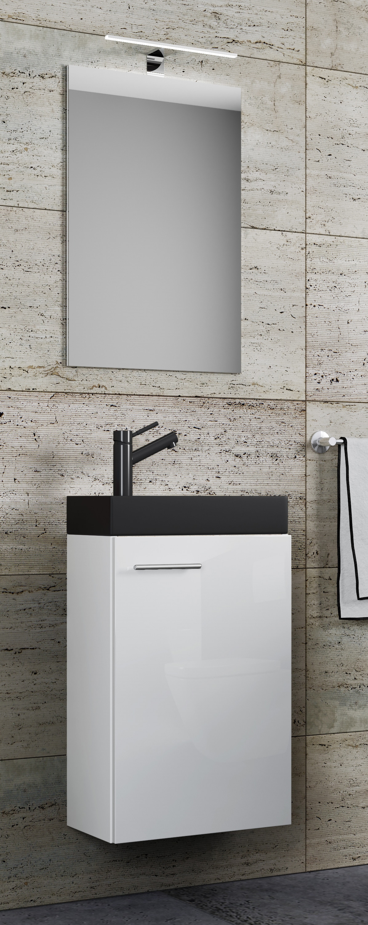 VCM Waschbeckenunterschrank »VCM 3-tlg Set | Waschplatz für Gäste WC | Gästebad | Waschtisch mit Spiegel | Badezimmer Set ¿ Slito SP-BL« 3 Stk. tlg.