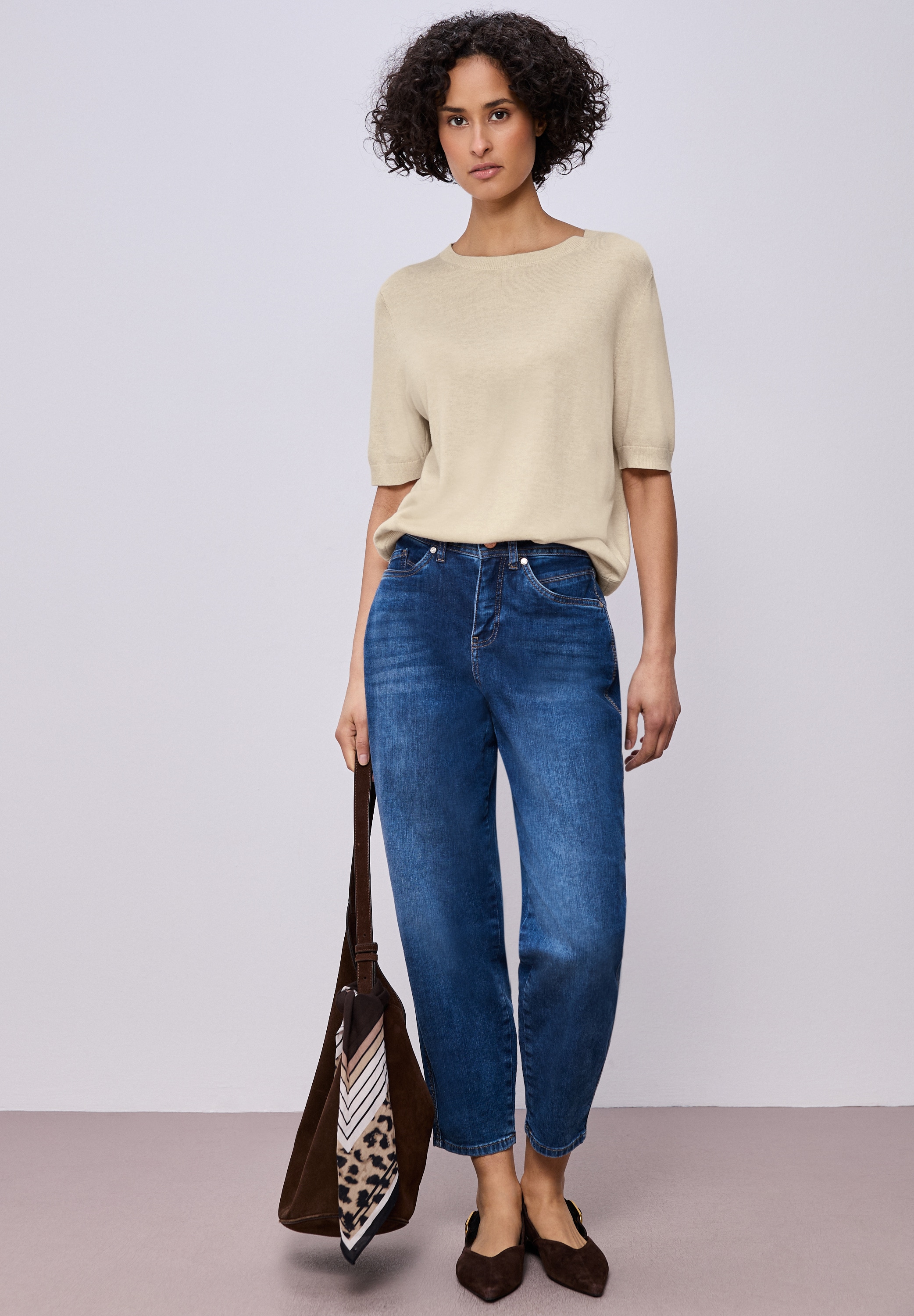 STREET ONE Kurzarmpullover in Strick-Optik und mit Rundhals