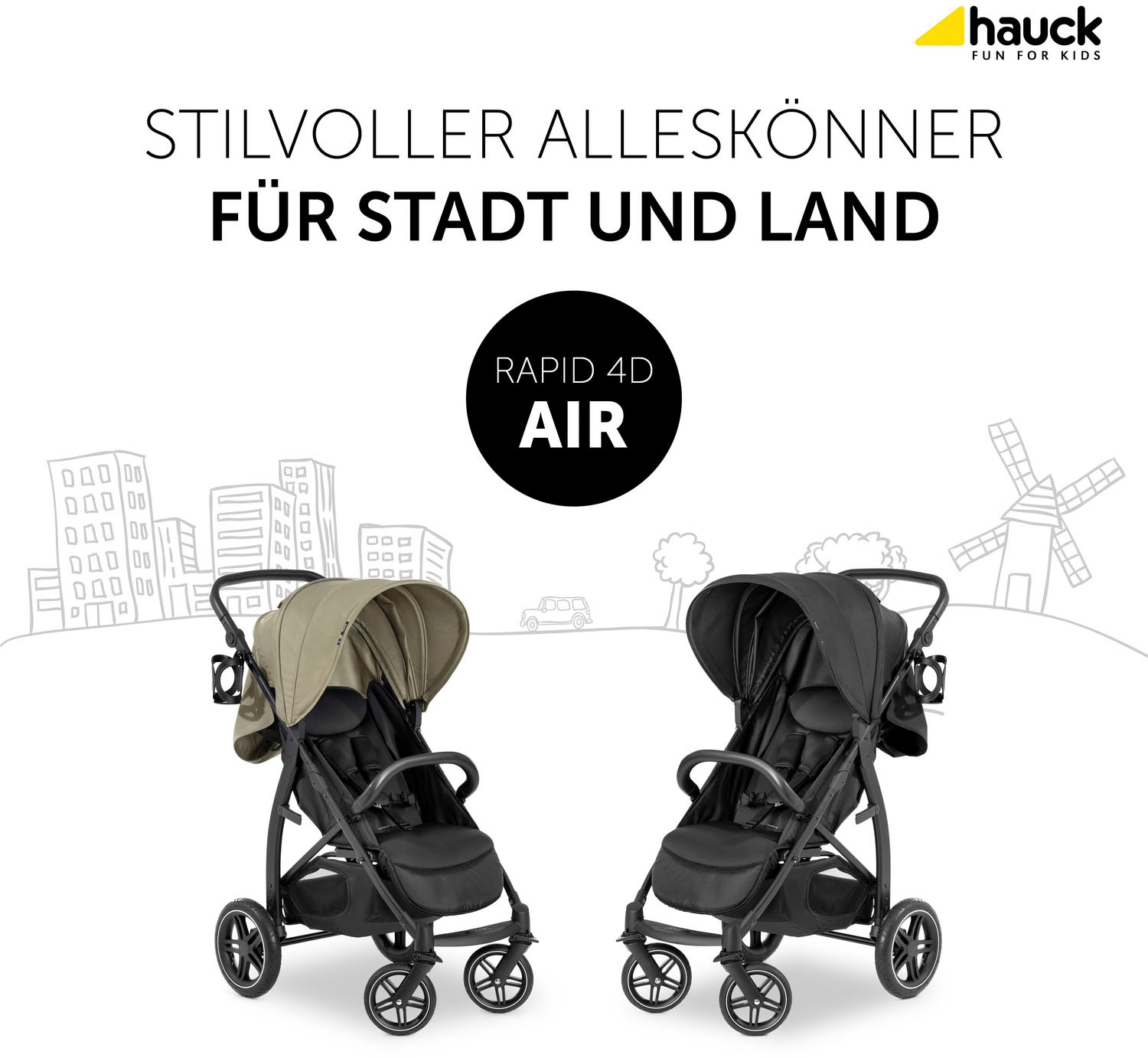 Hauck Kinder-Buggy »Rapid 4D Air, black«, mit verlängerbarem 3-Zonen Verdeck