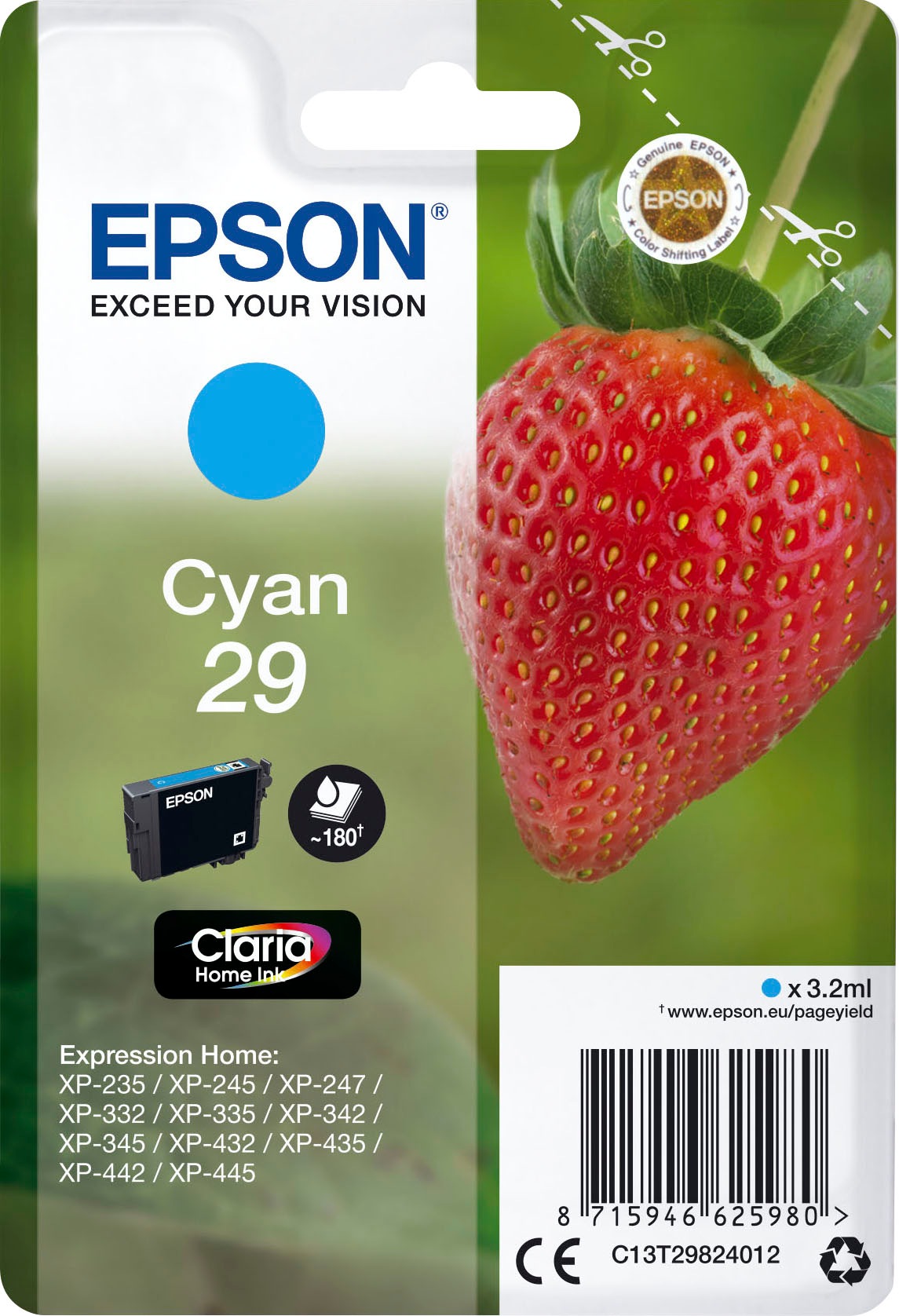 Epson Tintenpatrone »29«, original Druckerpatrone C13T29824012 cyan T2982