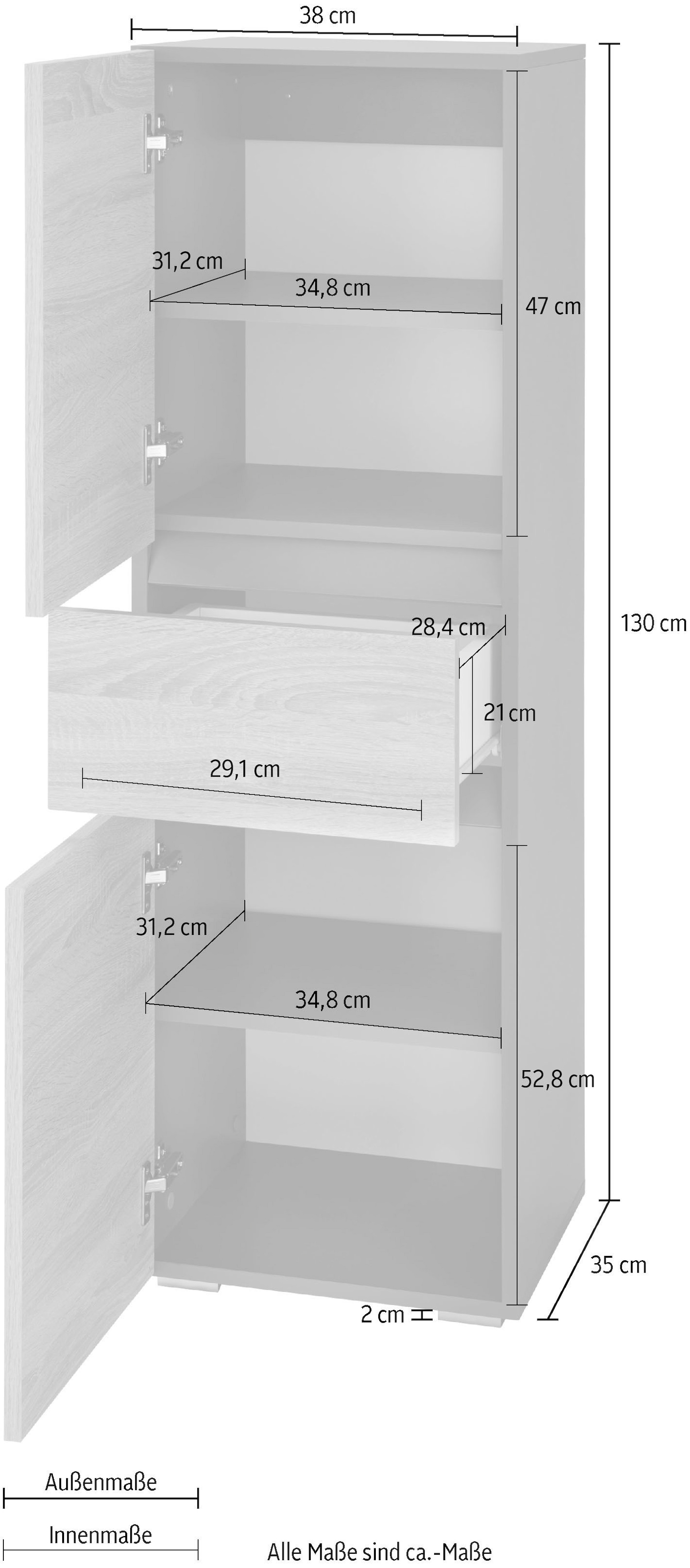 Home affaire Midischrank »Wisla«, Höhe 130 cm, mit Türen & Schubkasten  online bei OTTO