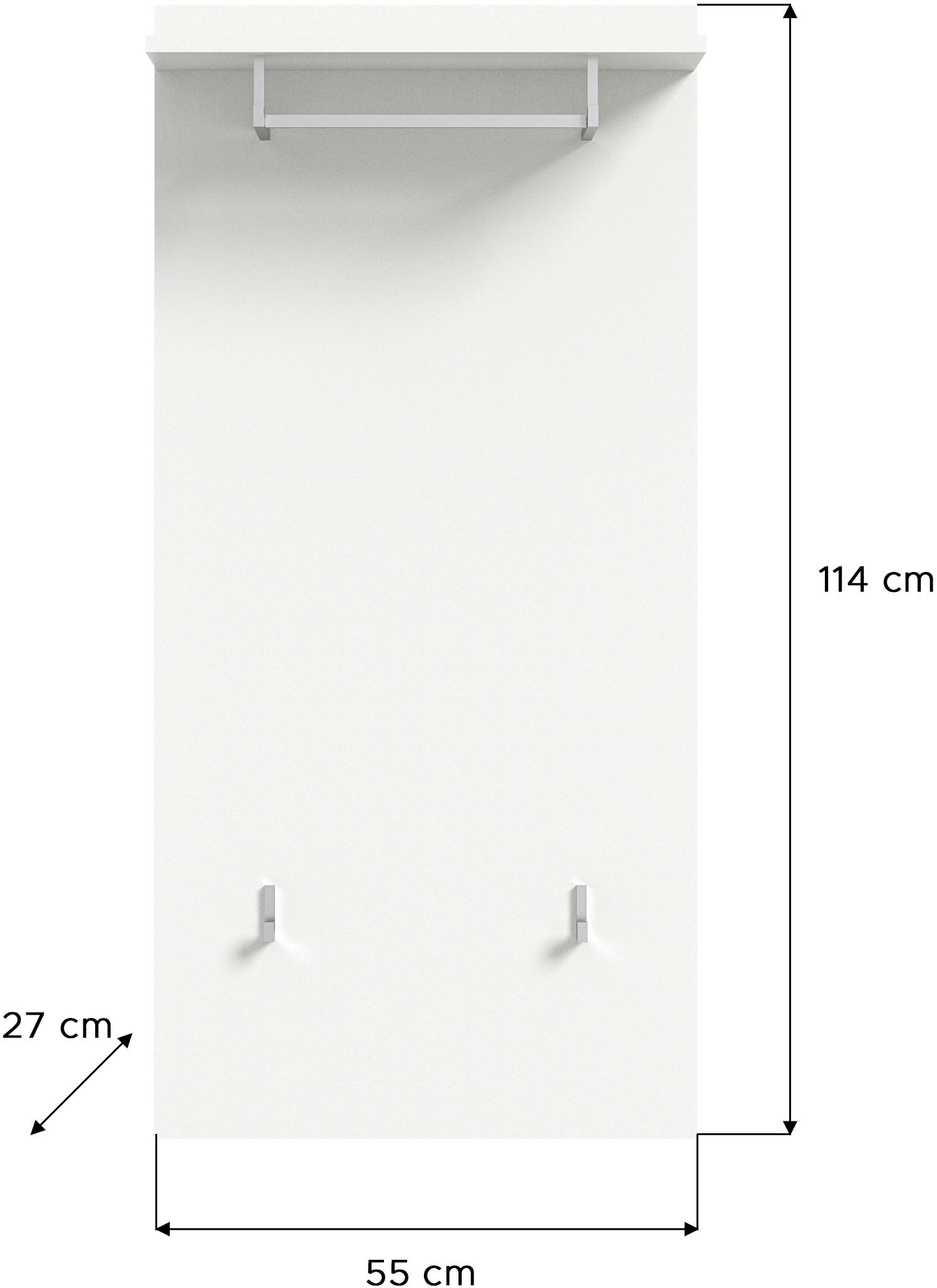 INOSIGN Garderobenpaneel »Valge, Höhe 114 cm, 1 Ablageboden, 2 Haken, 1 Kleiderstange«, (1 St.), Wandpaneel, Paneel, Wandhaken, Wandboard, Wandablage