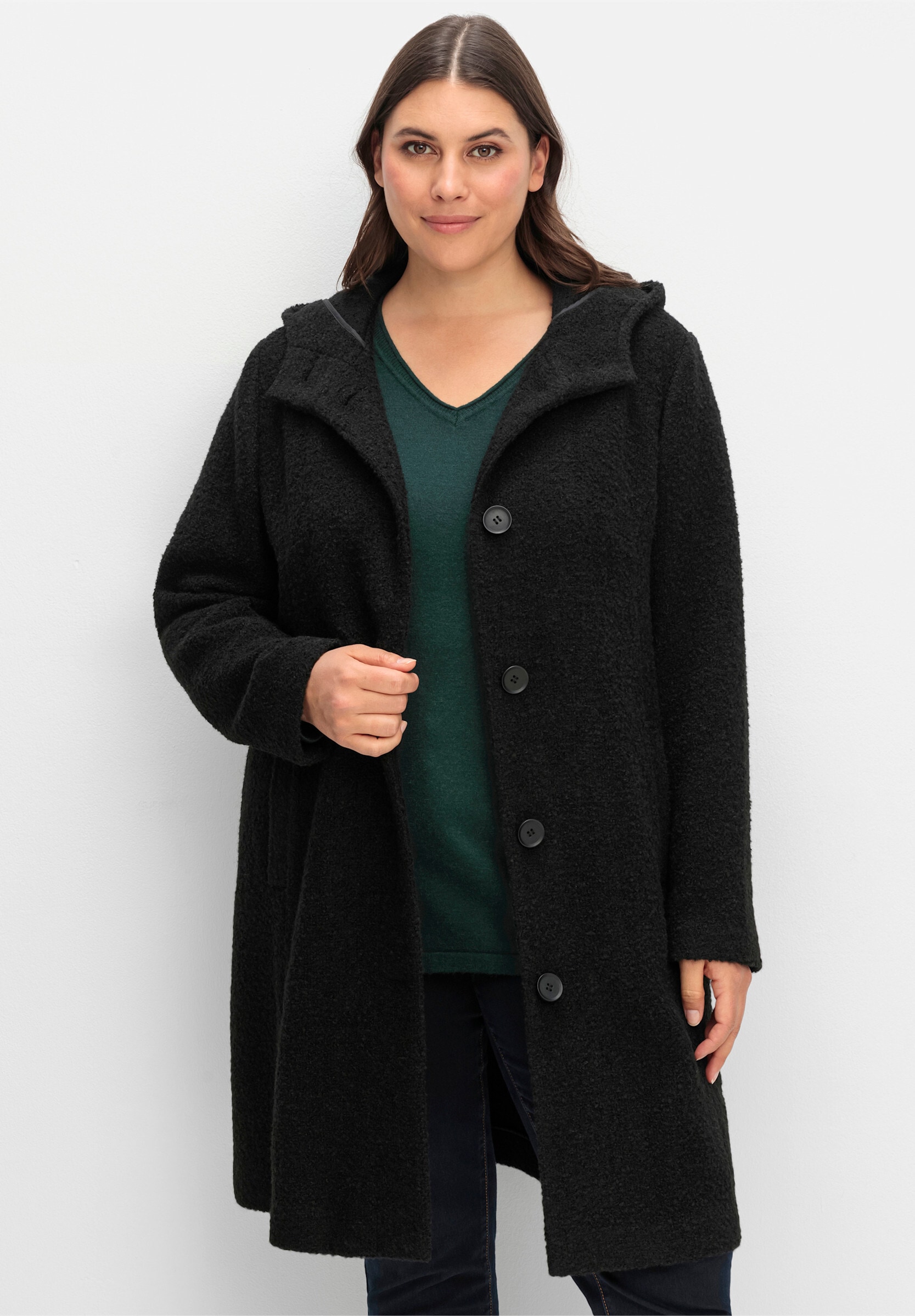 Sheego Langjacke »Kurzmantel Kurzmantel in Bouclé-Qualität« mit Kapuze
