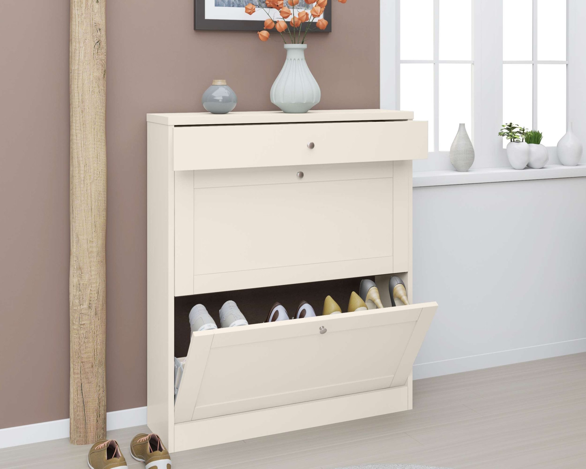 OTTO home Schuhschrank »Heide« Breite 90cm, mit Schubkasten, 2 Klappen und Facettenfront, Höhe 103cm