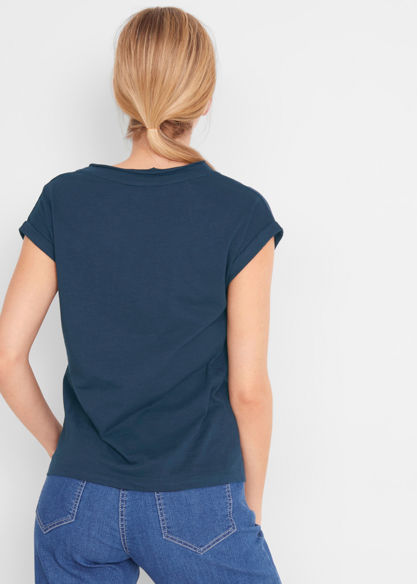 bonprix T-Shirt bequeme Passform, aus Baumwolle, mit Flügelärmeln, Kurzarm-Design