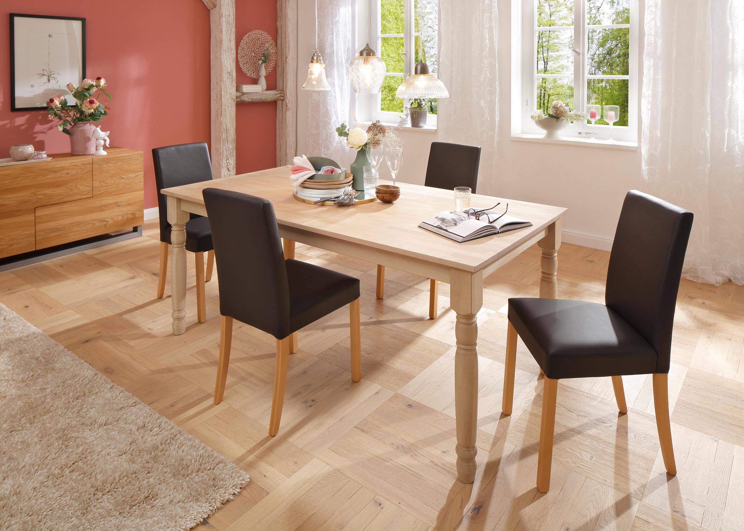 Home affaire Esszimmerstuhl »Nina Polsterstuhl Landhaus, Gestell Massivholz«, (Set), 2 St., Kunstleder, im 2er, 4er oder 6er-Set, Bestseller