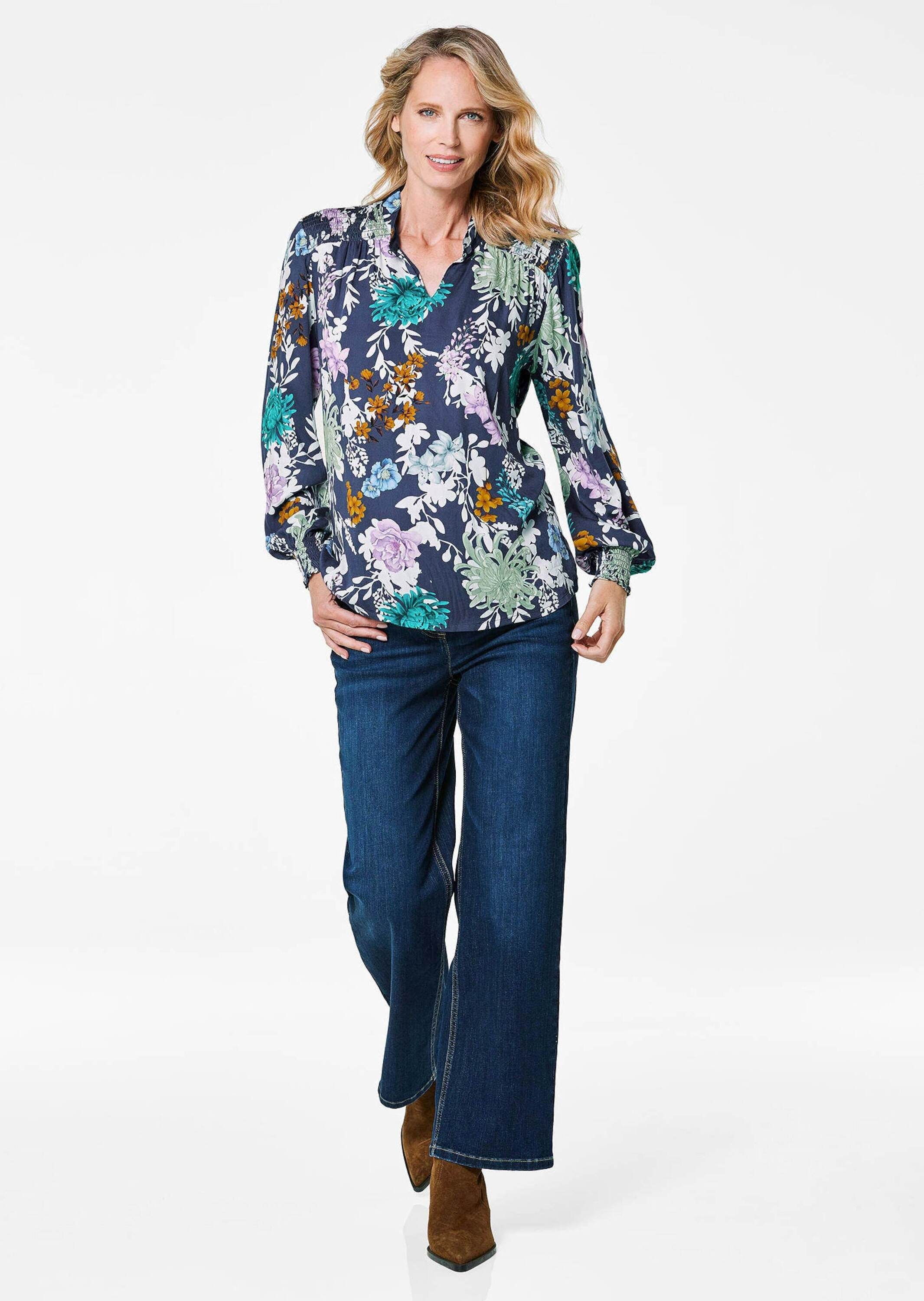 GOLDNER Schlupfbluse »Florale Viskosebluse mit Stehkragen« Smokbündchen